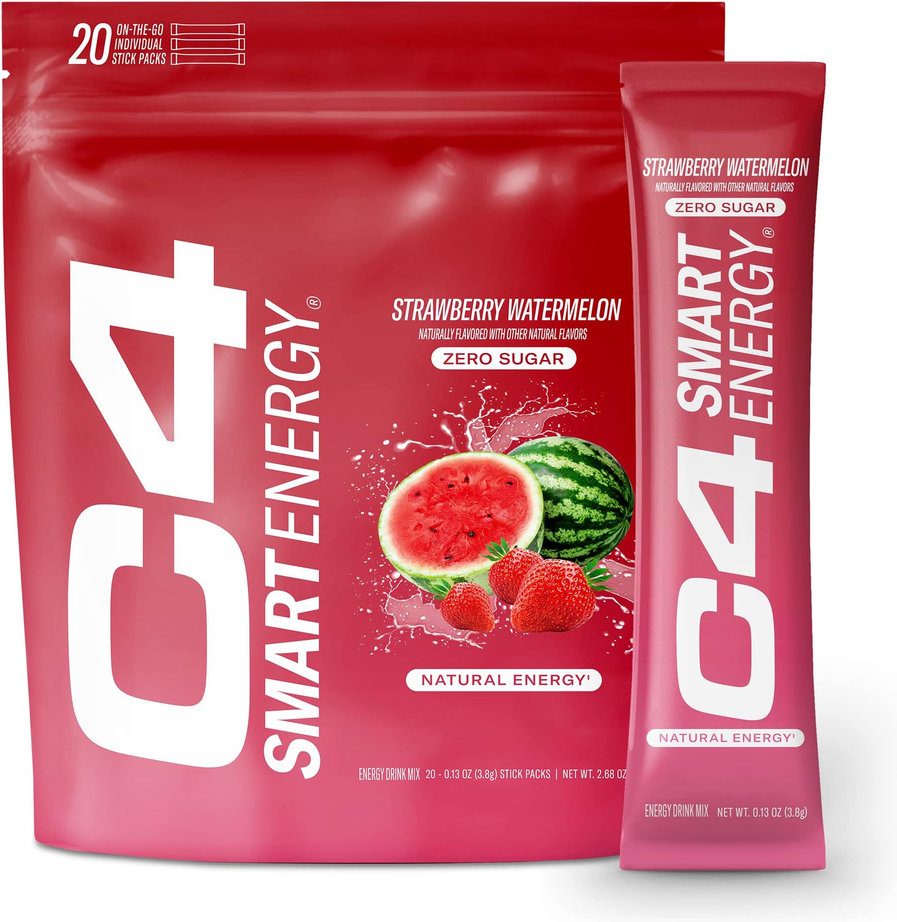Cellucor C4 Smart Energy Powder Stick Packs - Sugar Free Performance Fuel & Nootropic Brain Booster, Coffee Substitute or Alternative | Strawberry Watermelon - 20 Count
