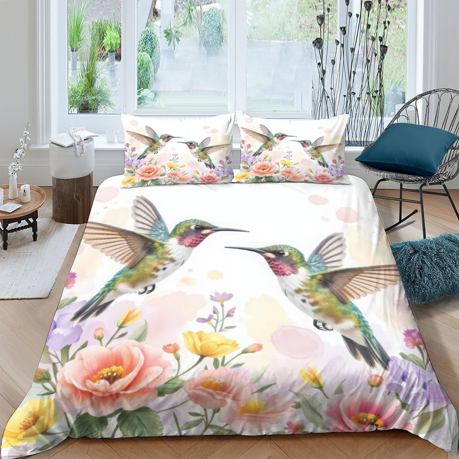 Ctjqhvkz Style-9 3D Printed Hummingbird Floral Fitted Sheet Microfiber Soft Pastel Mattress Cover For Bedroom Guest Room Decor Single（135X200cm）