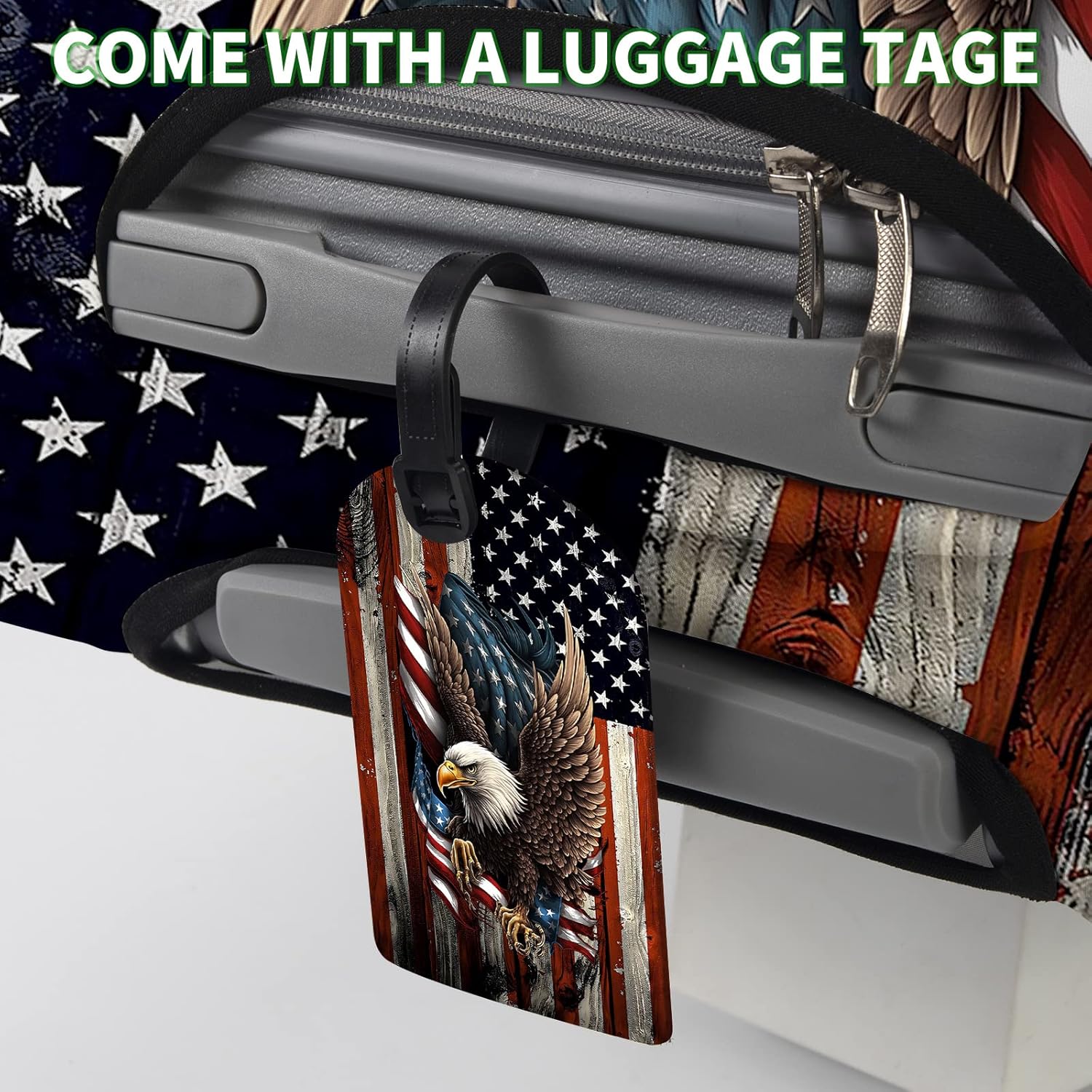 FUYOCWE Luggage Covers for Suitcase TSA Approved,Elastic Washable Suitcase Cover Protector Sleeve Wrap for 29-32 Inches Luggage Travel Accessories-Bald Eagle with Flag