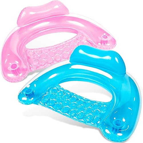 SLOOSH Inflatable Pool Floats Adult,2 Pack Pool Chairs with Cup Holders,Blow up Floats Chair,Hammock Noodle Mat for Relaxing Summer Water Fun