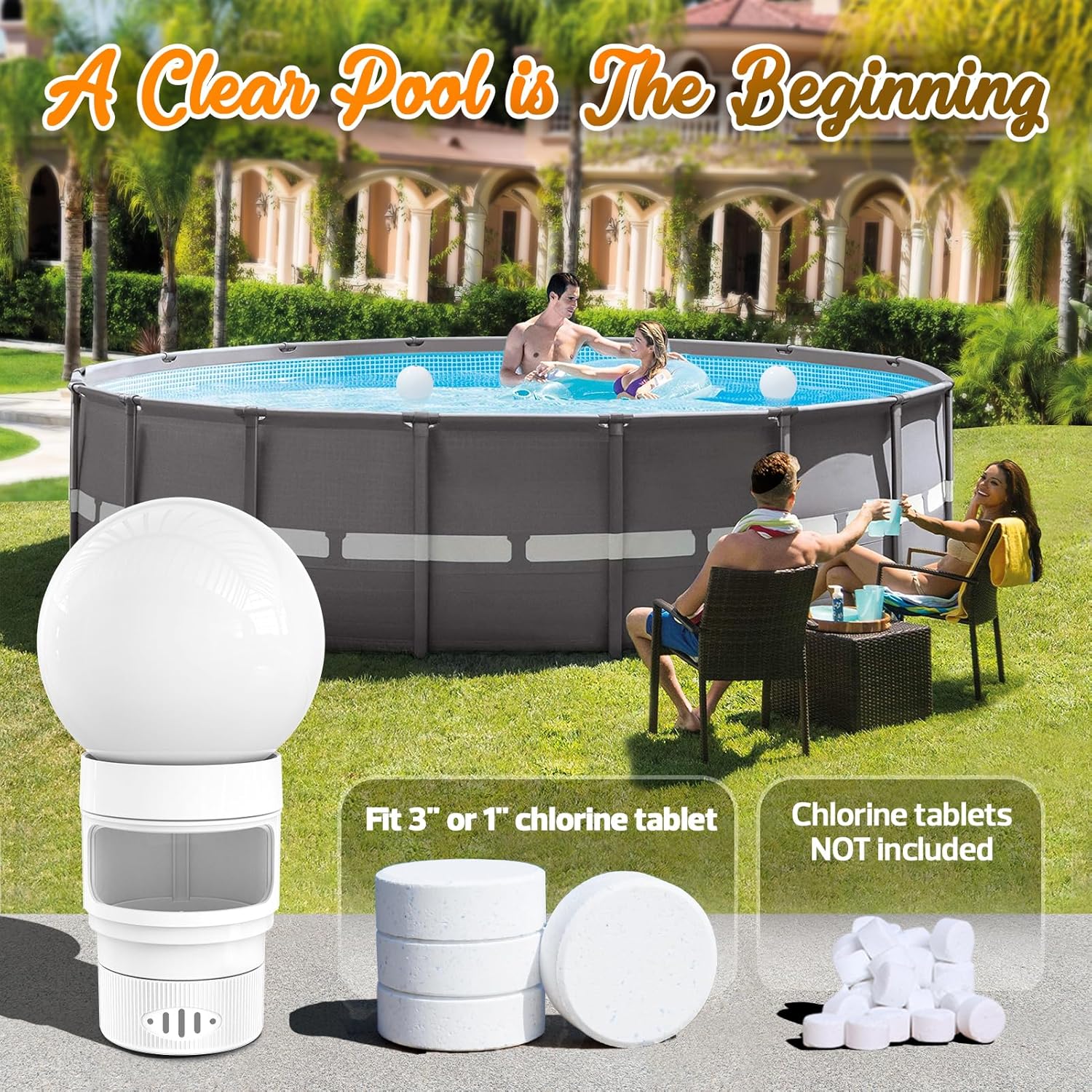 Solar Pool Chlorine Floater, Chlorines Floater with Light, Glow in Dark Chlorines Tablet Floater, Flame-White, 11 Inch