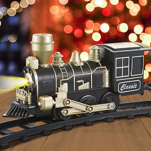 Miniatura 13 de JUQU - Juego de tren de Navidad para niños de 3 a 8 años, tren de juguete a pilas con luces, sonidos, 3 autos y 10 pistas, juego clásico de tren