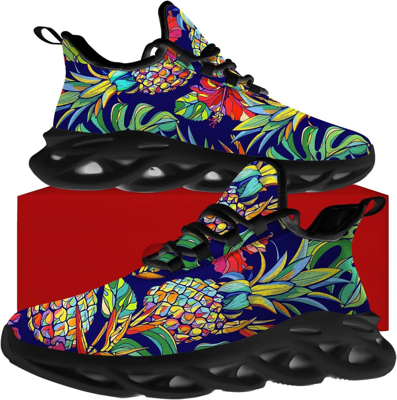 Ciadoon Pineapple Shoes for Women Men Road Running Athletic Walking Tennis Lightweight Sneakers Summer Tropical Shoes Gifts for Him Her