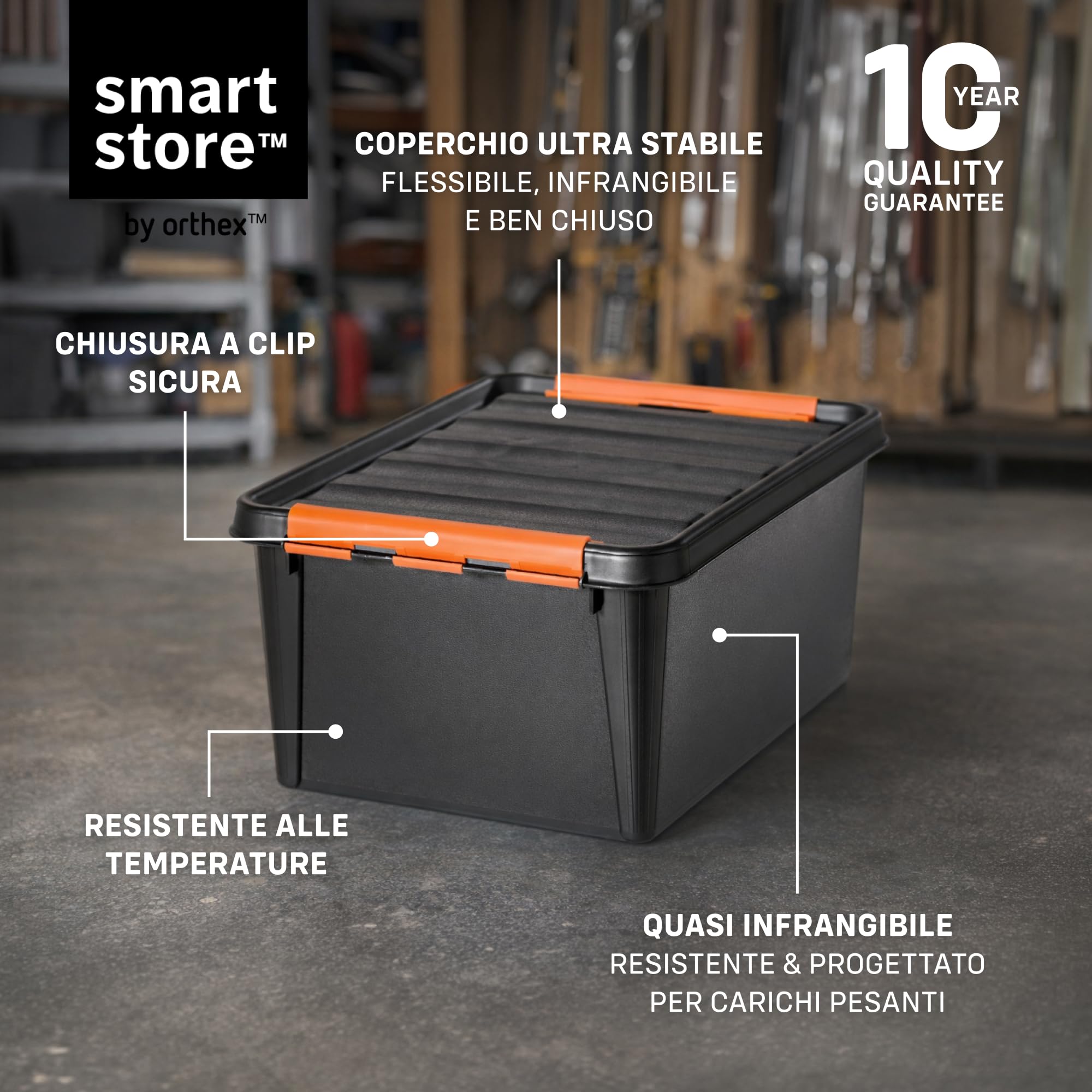 SmartStore Scatola Portaoggetti Resistente con Coperchio I 31L I Set 6 Impilabili I Garage Officina Trasloco I Chiusura Clip I Made in Sweden I Nera I 50 x 39 x 26 cm