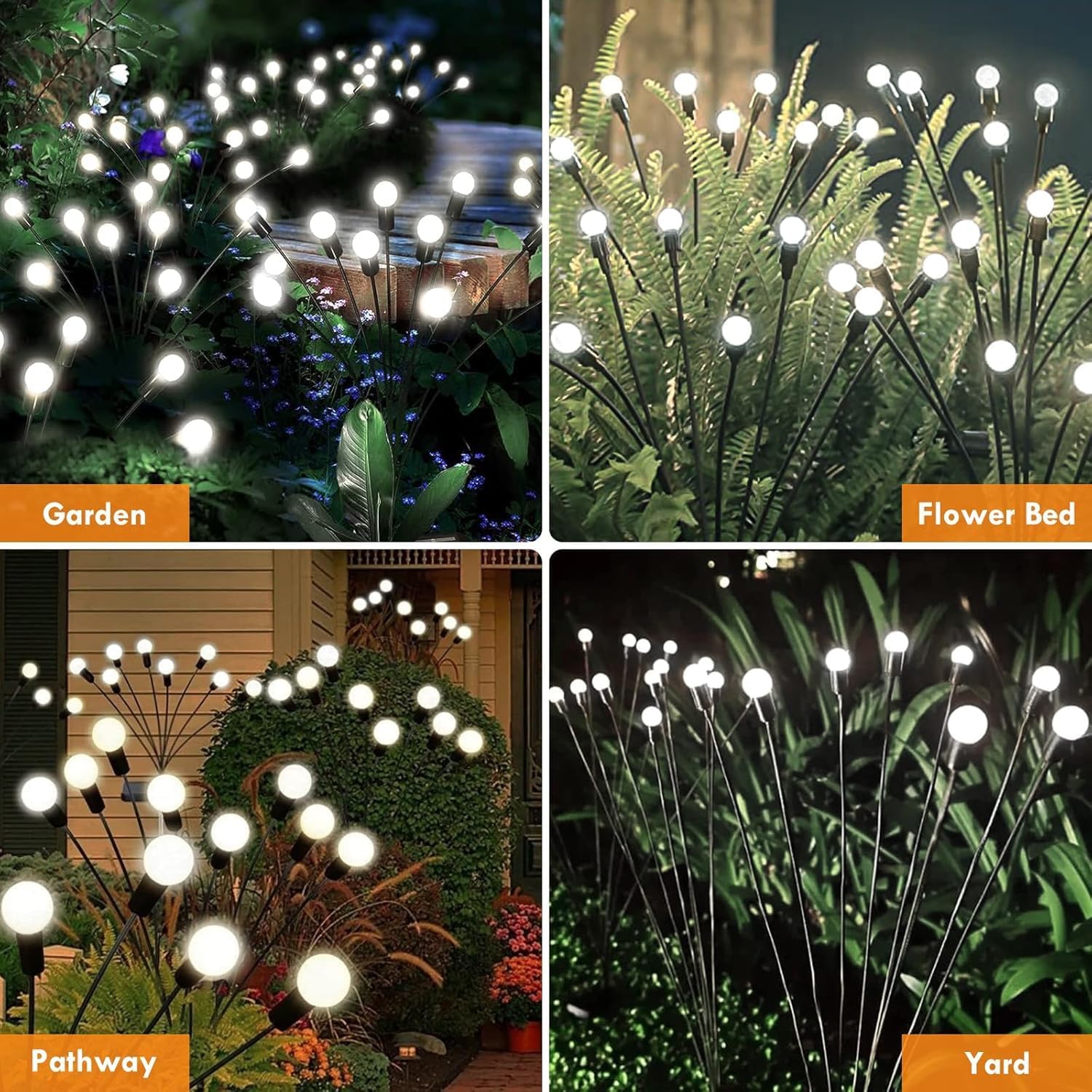 Solar Garden Lights, 8 Pack 64LED Solar Firefly Lights, Waterproof Garden Light Outdoor with 2 Lighting Modes, Swaying Light for Outside Yard, Walkway, Patio, Lawn, Flower Bed Decoration (Cool White)