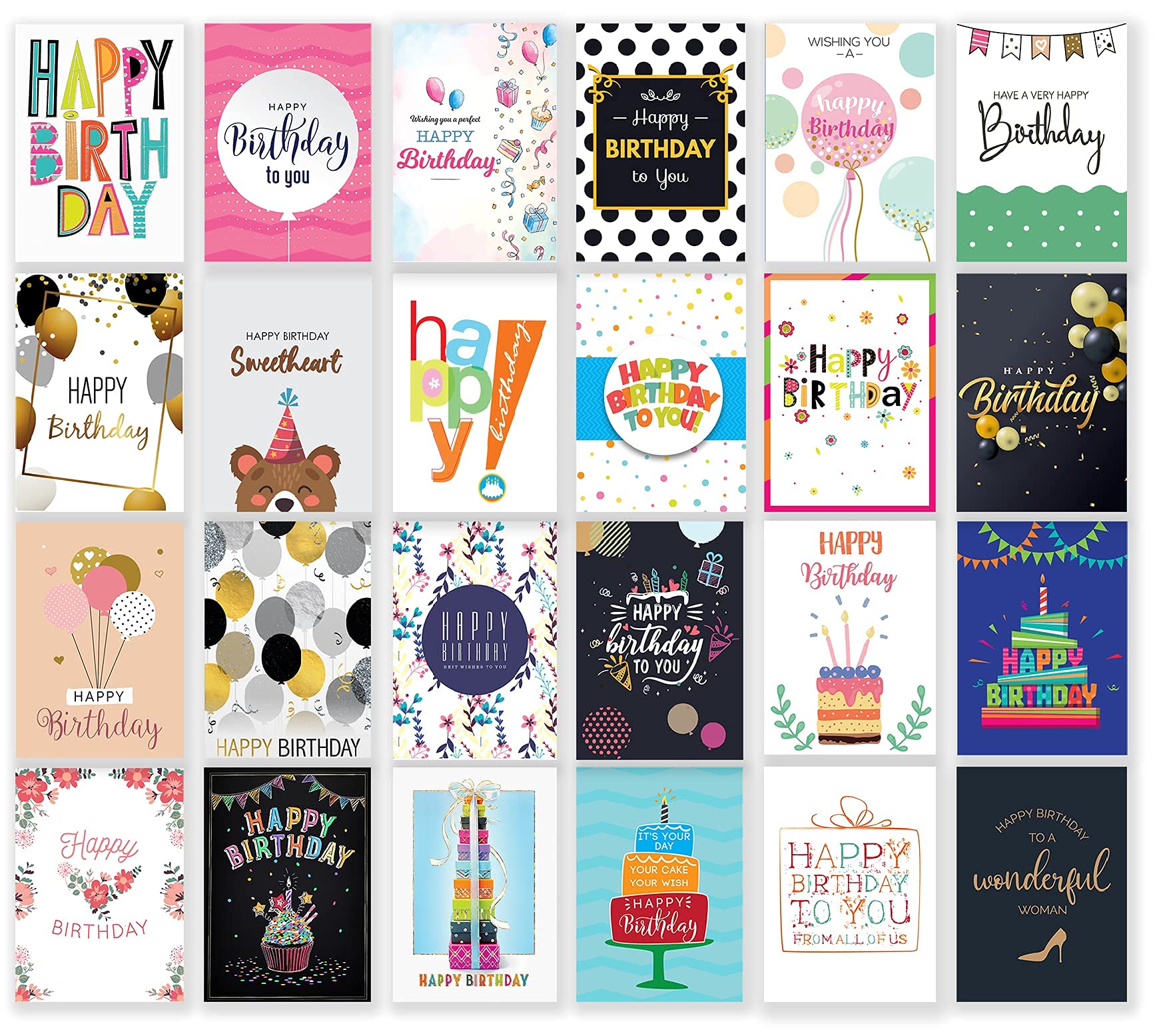 T&M Quality Designs LLC Wyjątkowy asortyment kartek urodzinowych, 50 sztuk, 25 białych i 25 brązowych kopert i naklejek, duże notatki, 13 x 18 cm, wielopak, puste wewnątrz, dla mężczyzn i kobiet