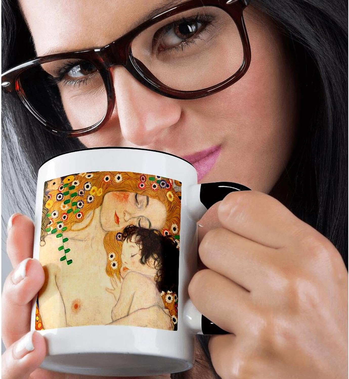 3dRose Mother and Child by Gustav Klimt Mug, 11 oz, Black