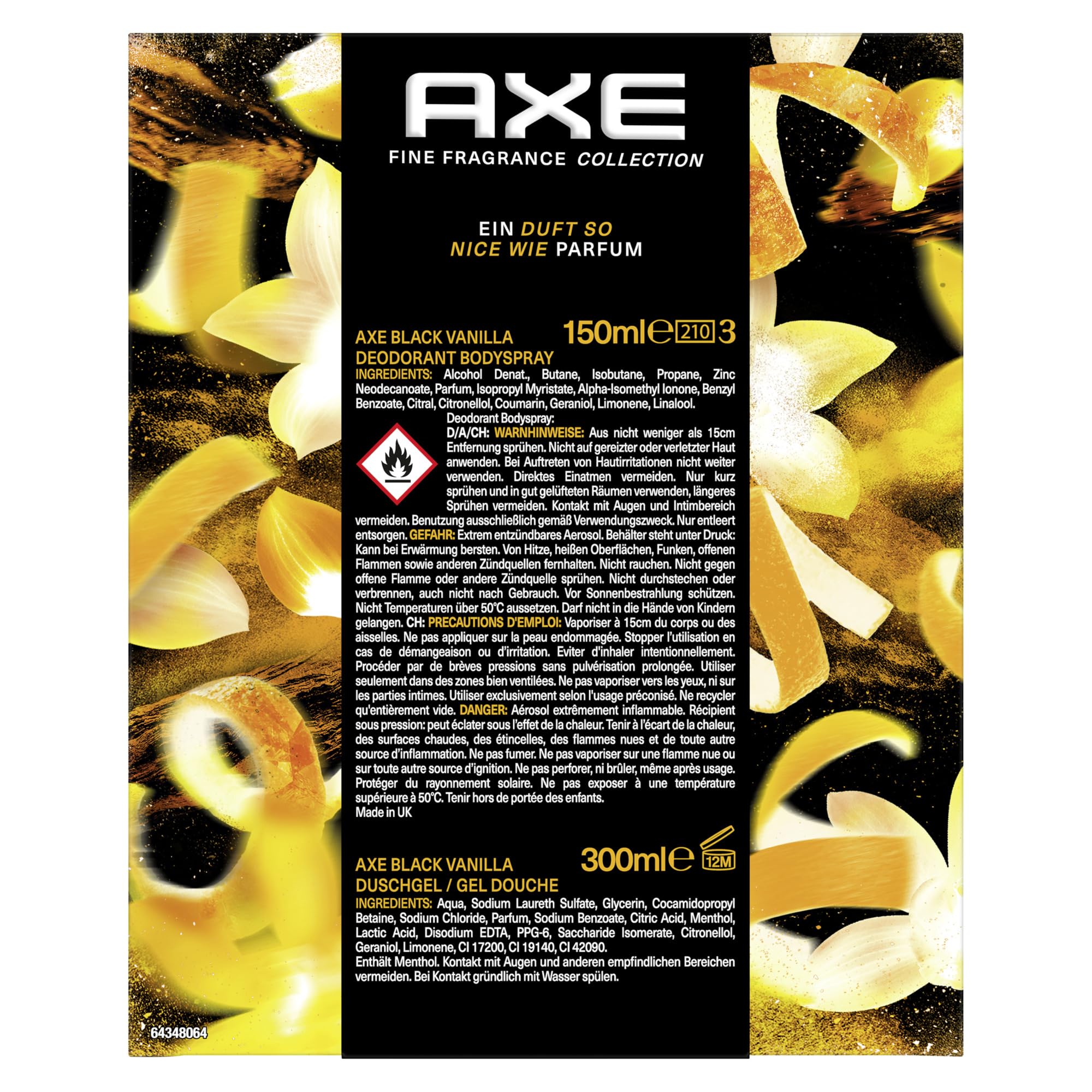 Axe Fine Fragrance Collection Black Vanilla Coffret cadeau avec déodorant et gel douche (150 ml + 300 ml)