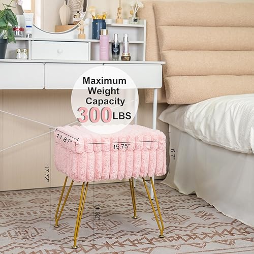 Miniatura 2 de Taburete de tocador de piel sintética rosa con otomana de almacenamiento, silla de tocador para sala de maquillaje, taburetes de tocador para