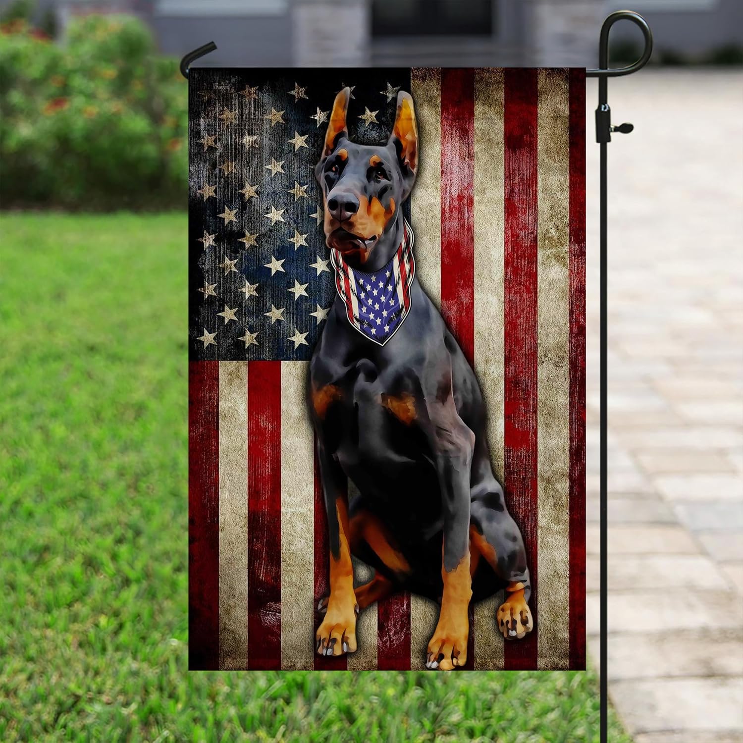 FLAGWIX American Flags - Doberman Pinscher Flag, 4th of July Decorations for Inside, Outside, Garden Flag (11.5" x 17.5") - USA House Garden Flags Premium Polyester, Decorative Outdoor Flags