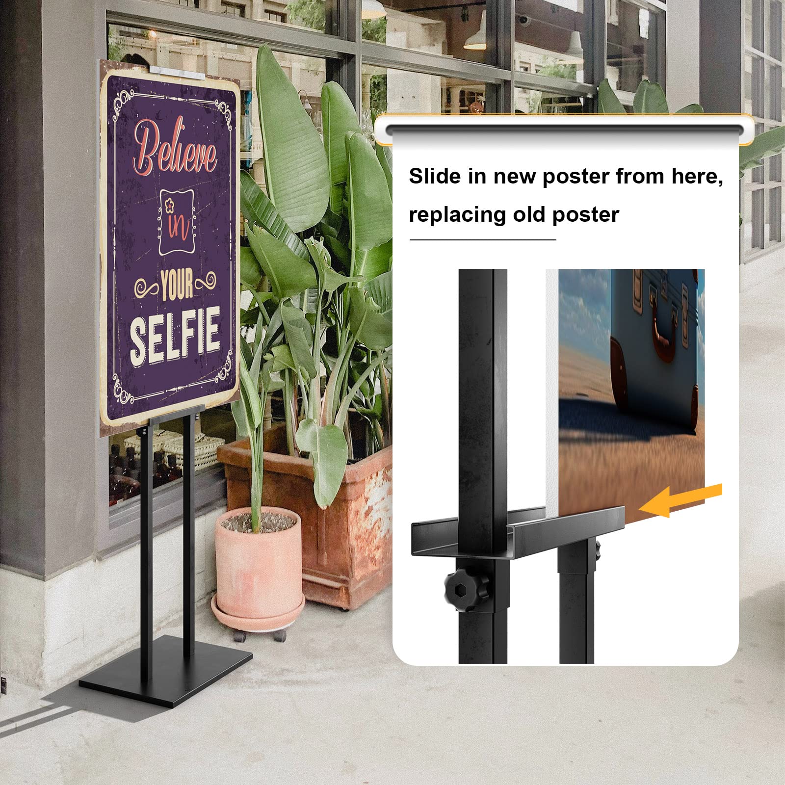 Soporte para carteles, 2 unidades de soporte de exhibición, soporte de pedestal ajustable resistente de hasta 75 pulgadas, doble cara para tablero y letrero de espuma, soporte para letreros con base