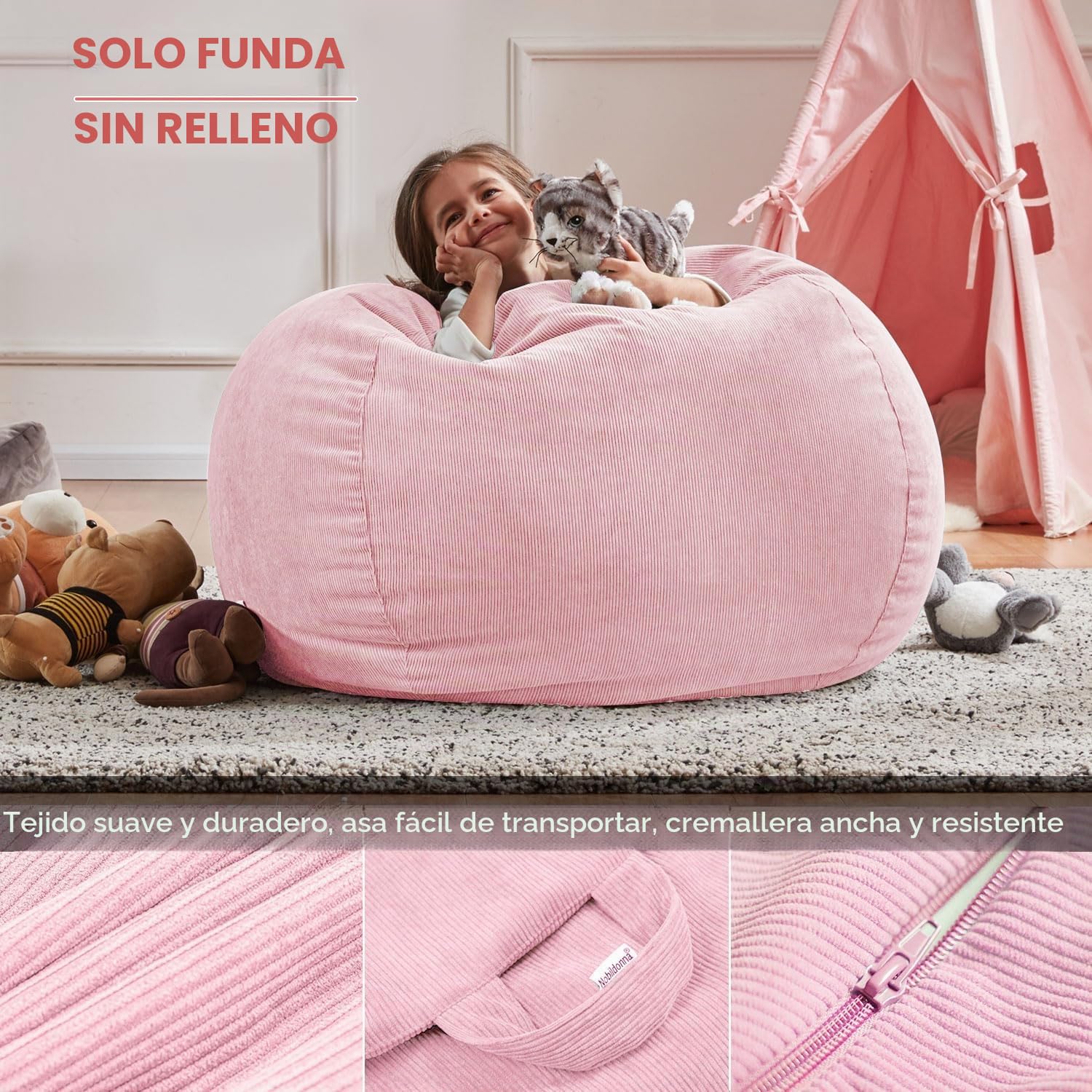 Funda para Silla de puf (sin Relleno) para niños y Adultos. Puf Extragrande de 300 l de Almacenamiento de Animales de Peluche de Pana Suave de