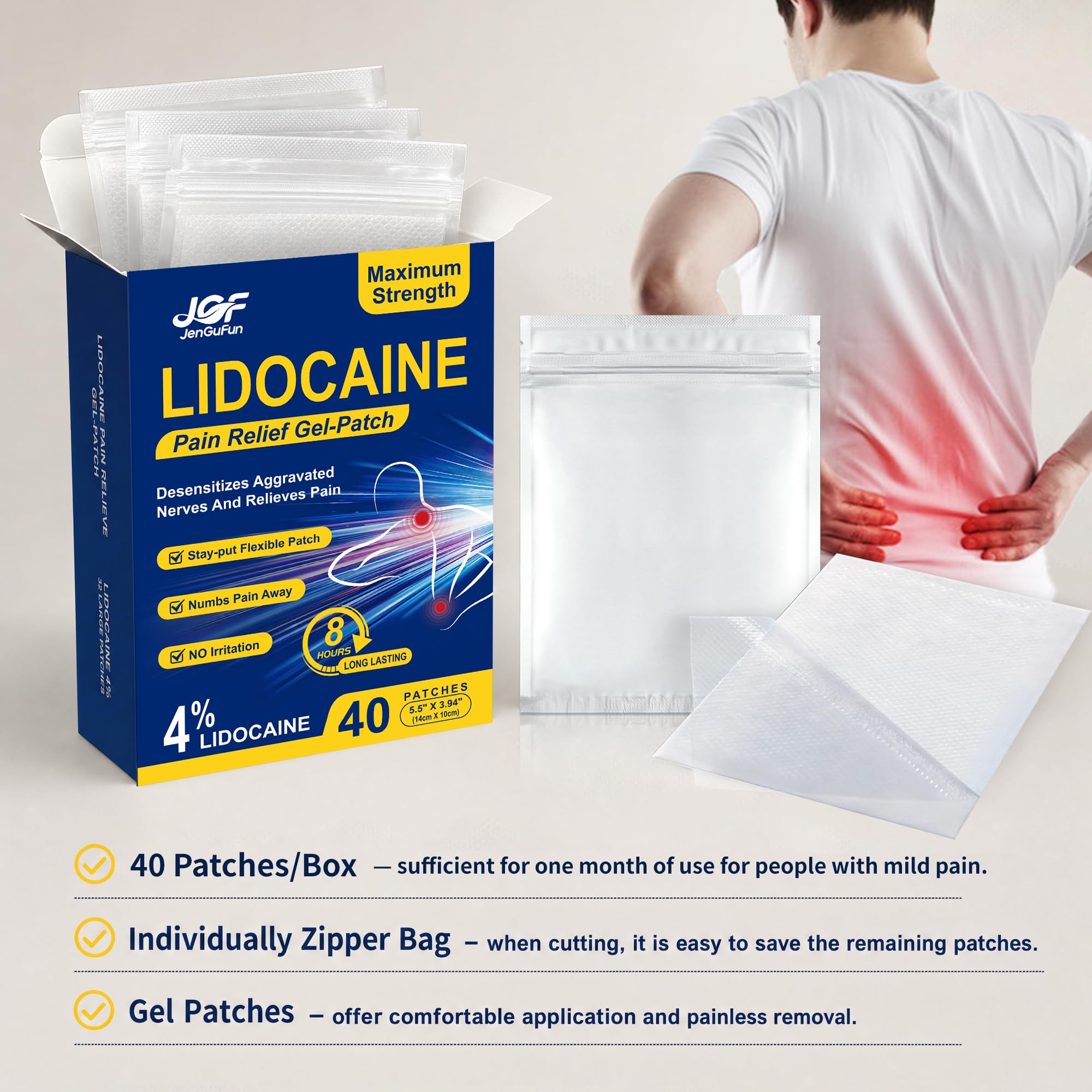 40 Count 4% Lidocaine Pain Patches, Maximum Strength Lidocaine Gel Patch — Amazon image 4