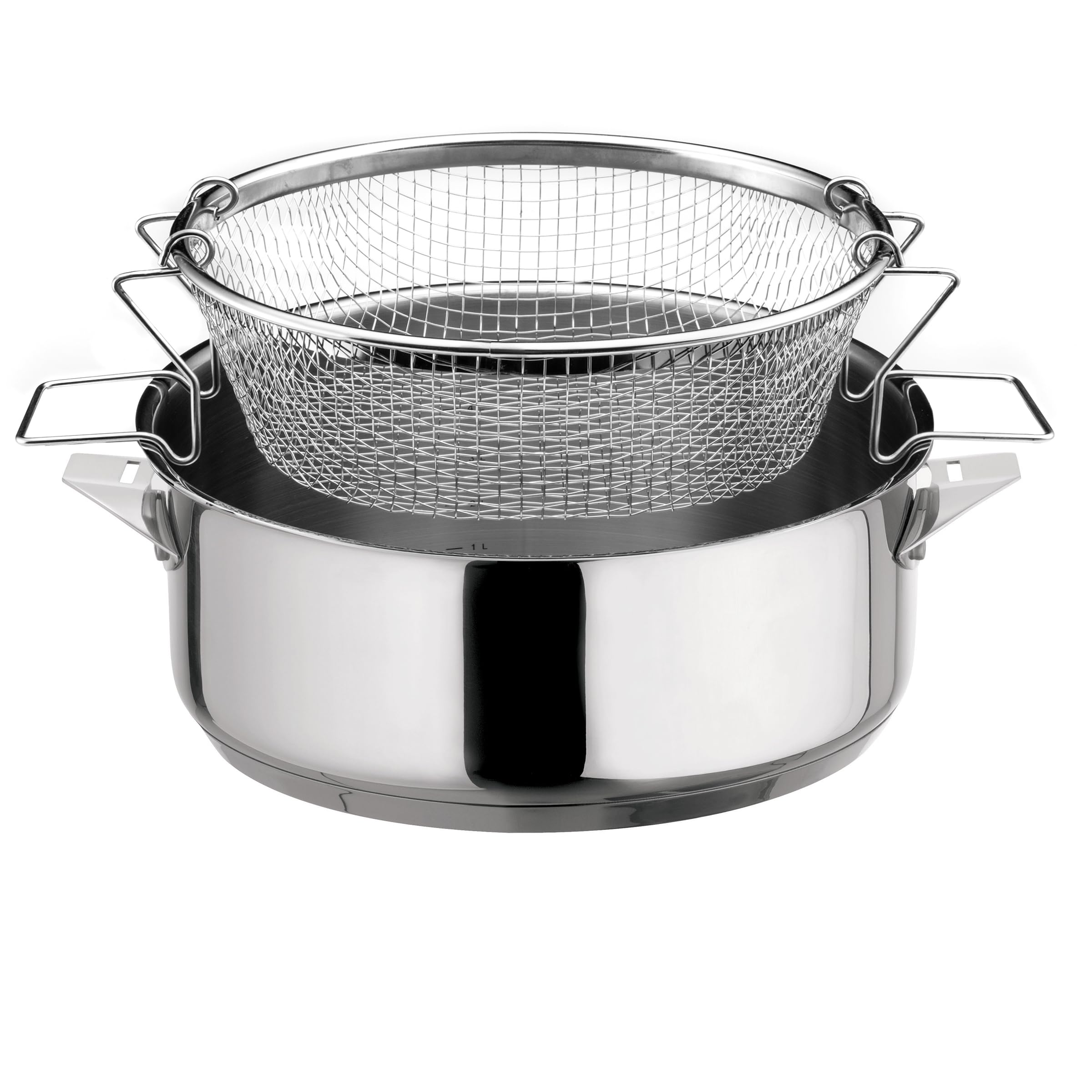 Cuisinox - Eclipse - Sauteuse 24 cm avec revêtement en céramique, couvercle et panier de cuisson - Fond encapsulé - Compatible tous feux - Acier inoxydable 18/1 - Finition miroir