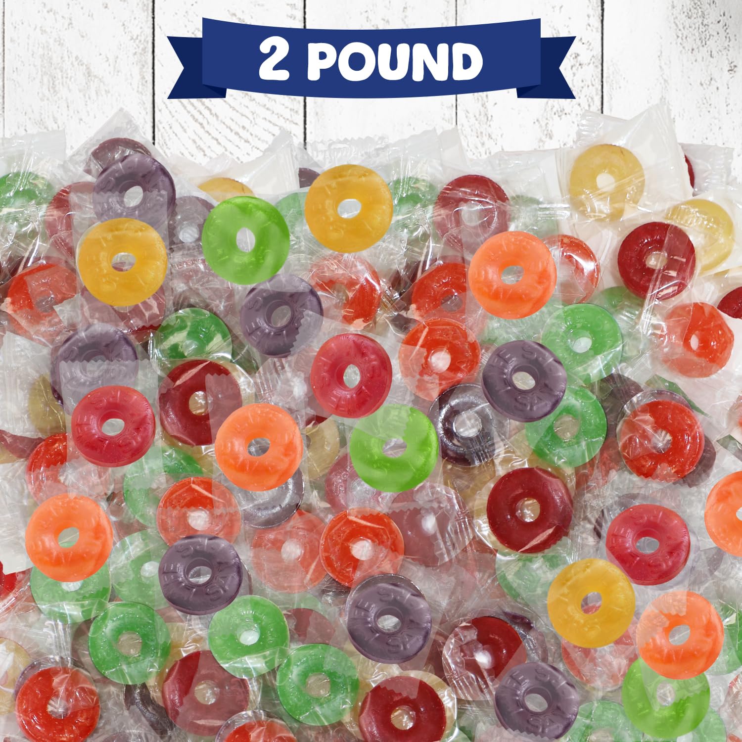 Fruit Variety Hard Candy Bulk Pack 2 lb + 2 oz - Individually Wrapped Five Flavor Ring-Shaped Hard Candy for Parties, Events & Office Treats