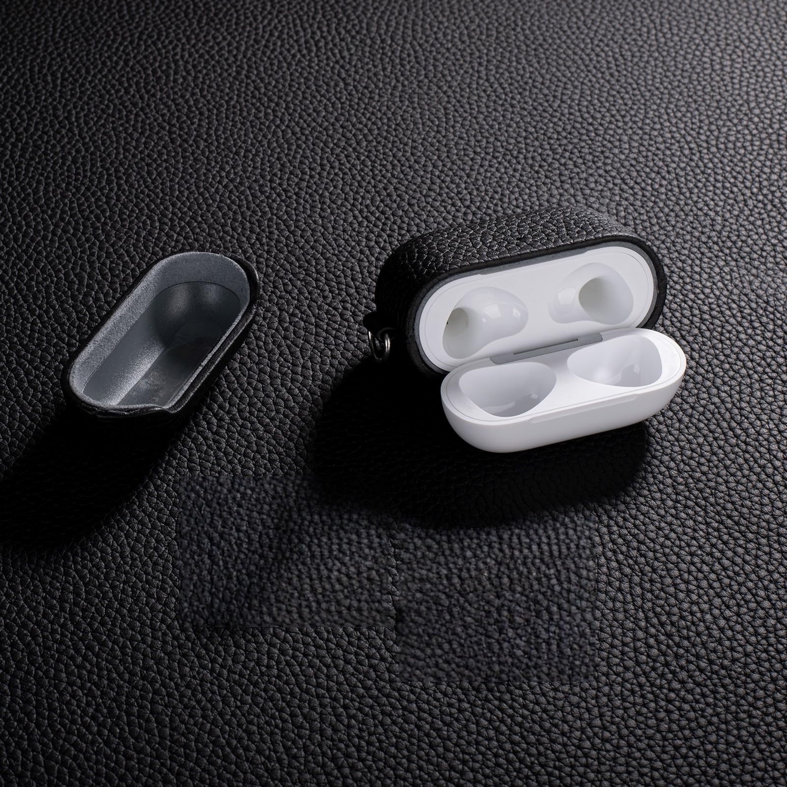 Custodia In Vera Pelle Per AirPods 4 Con Cancellazione Attiva Del Rumore - Design Litchi, Ricarica Wireless, Kit Pulizia Incluso