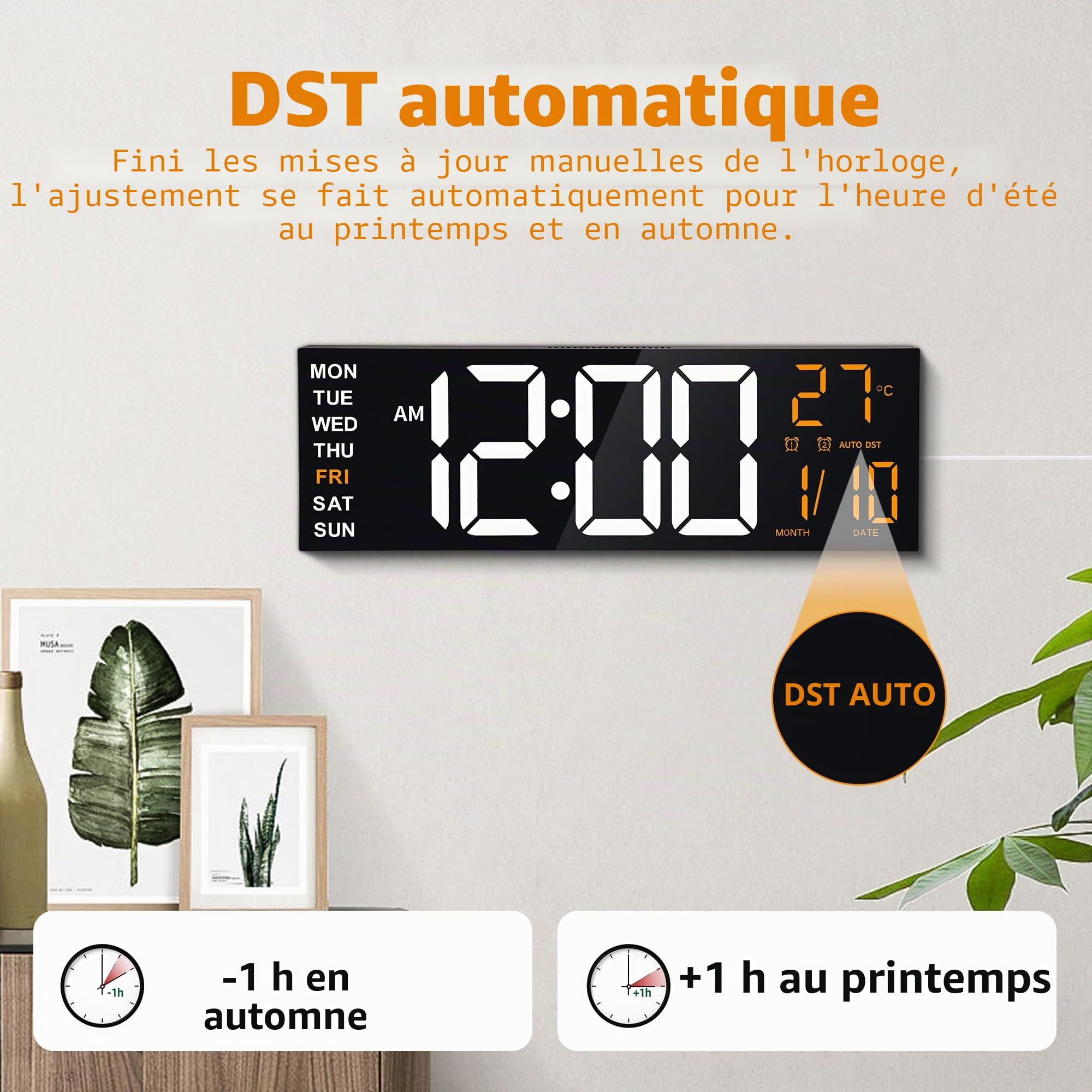 Maxstar 16 "Grande Horloge Murale numérique avec 8 Affichage à LED RVB et télécommande,Double alarmes,DST,température,Date,lumière de Nuit pour Chambre/Bureau/Salon/Boutique/Gym/Salle de Jeux