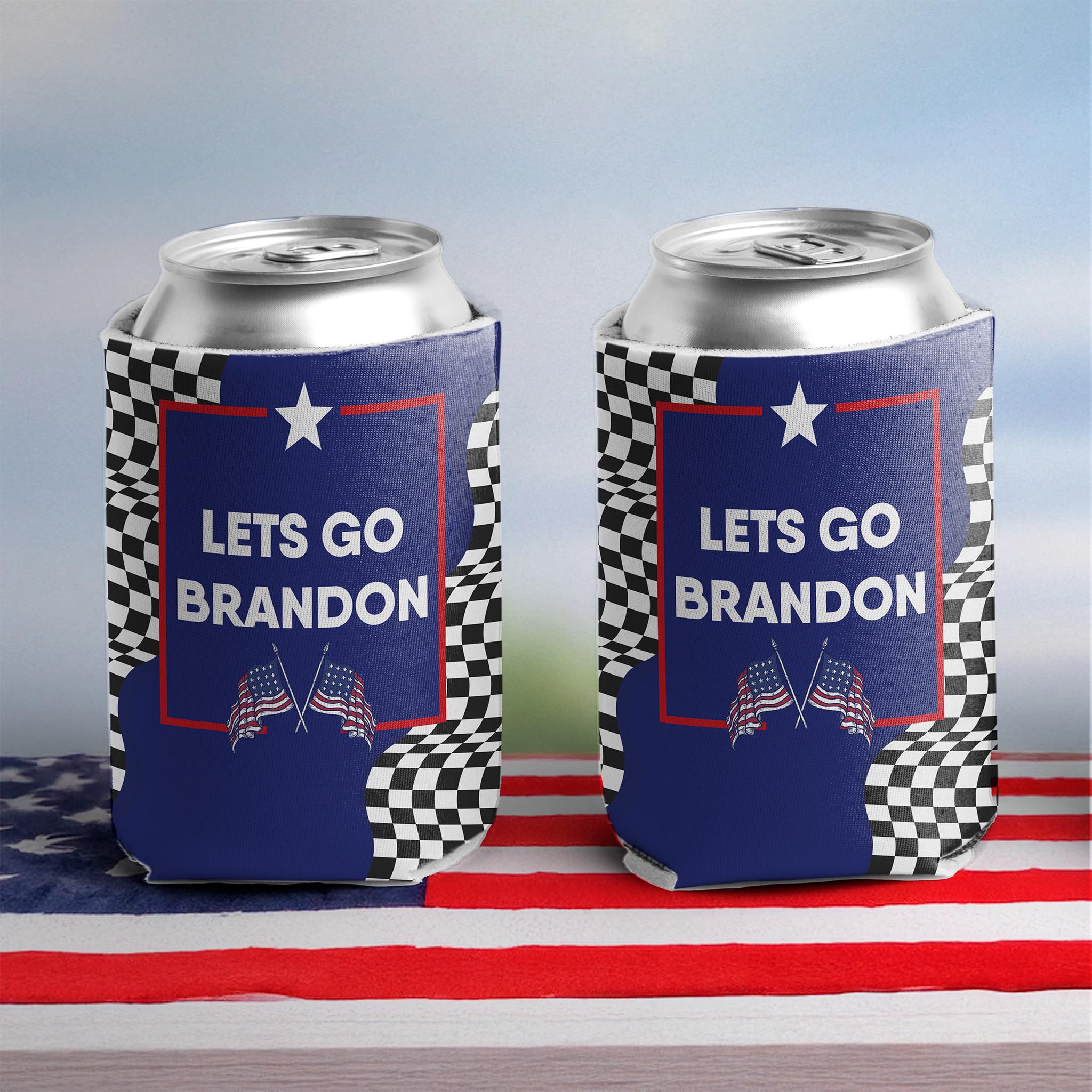 VictoryStore Let’s Go Brandon Can Coolers – Set of 6 Funny Drink Sleeves – Fits 12–16 oz Cans & Bottles – Printed in USA – Reusable and Foldable