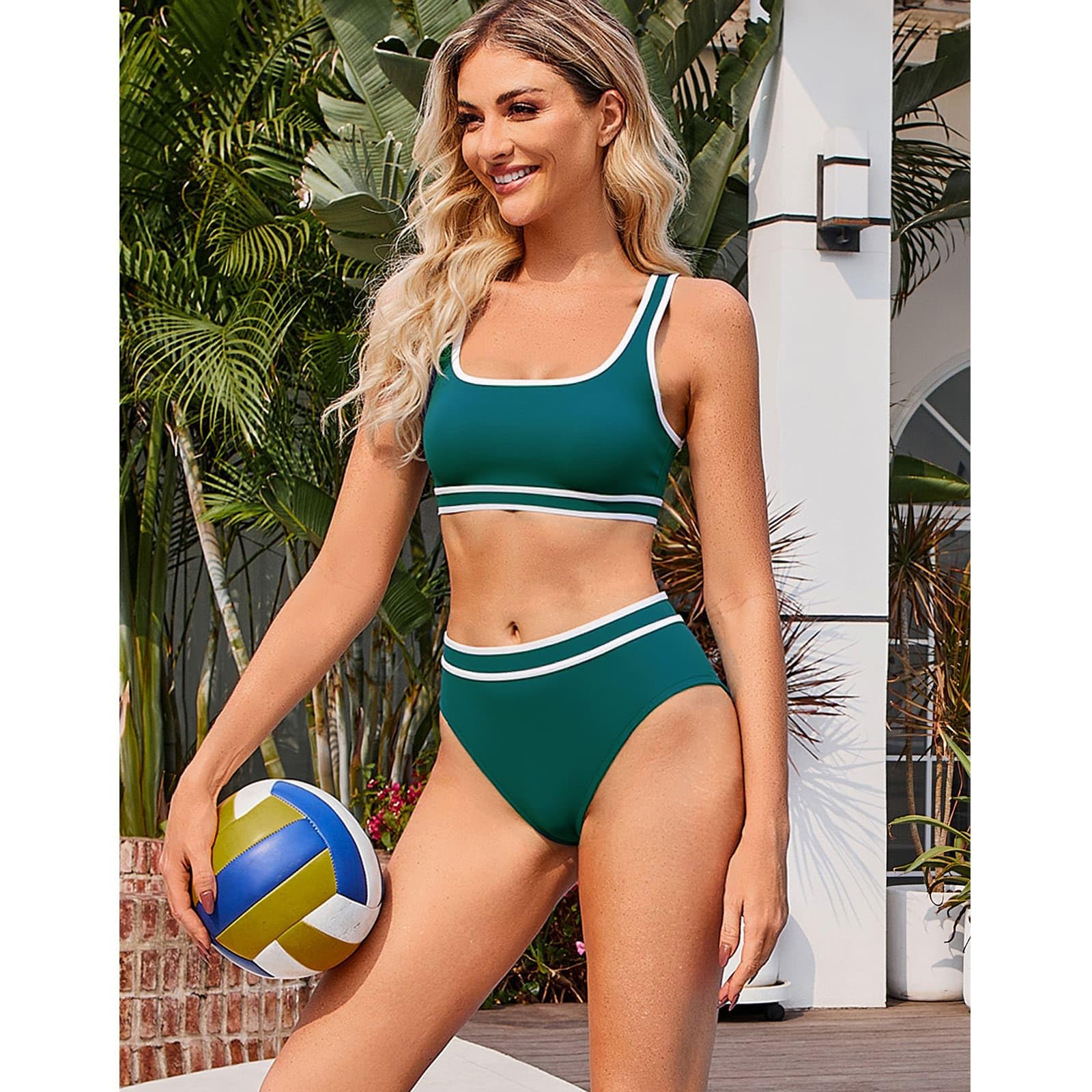 TcIFE Maillot de Bain Femme 2 Pieces Bikini Col en U Taille Haute Push Up | Sport Deux Pièces Haut avec Bas Swimwear de Plage Beachwear Été
