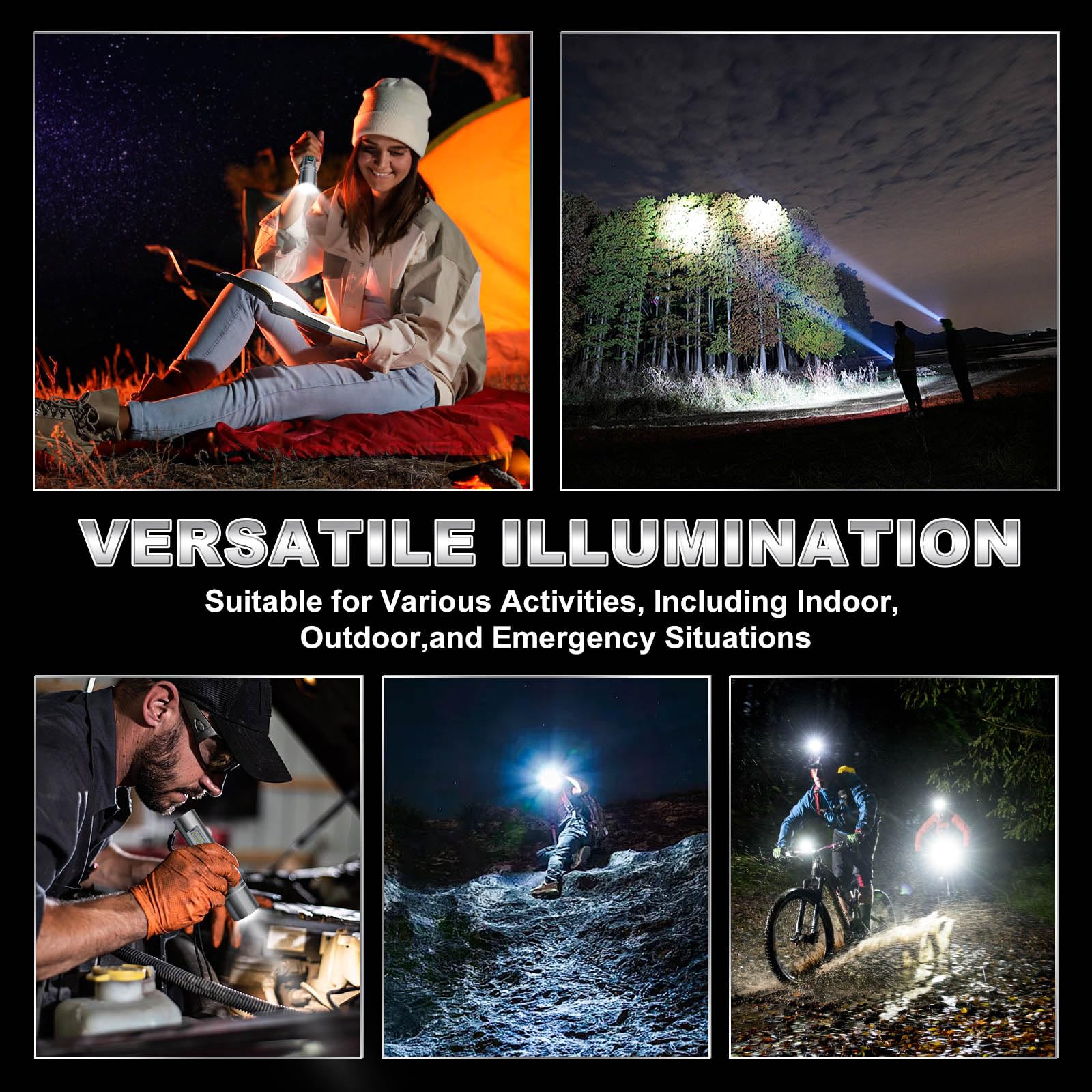 Linterna de alta luminosidad recargable, 3000 lúmenes, súper brillante, linternas LED con 6 modos de luz, IPX6 impermeable, potente luz de flash de mano para camping y emergencias en el hogar
