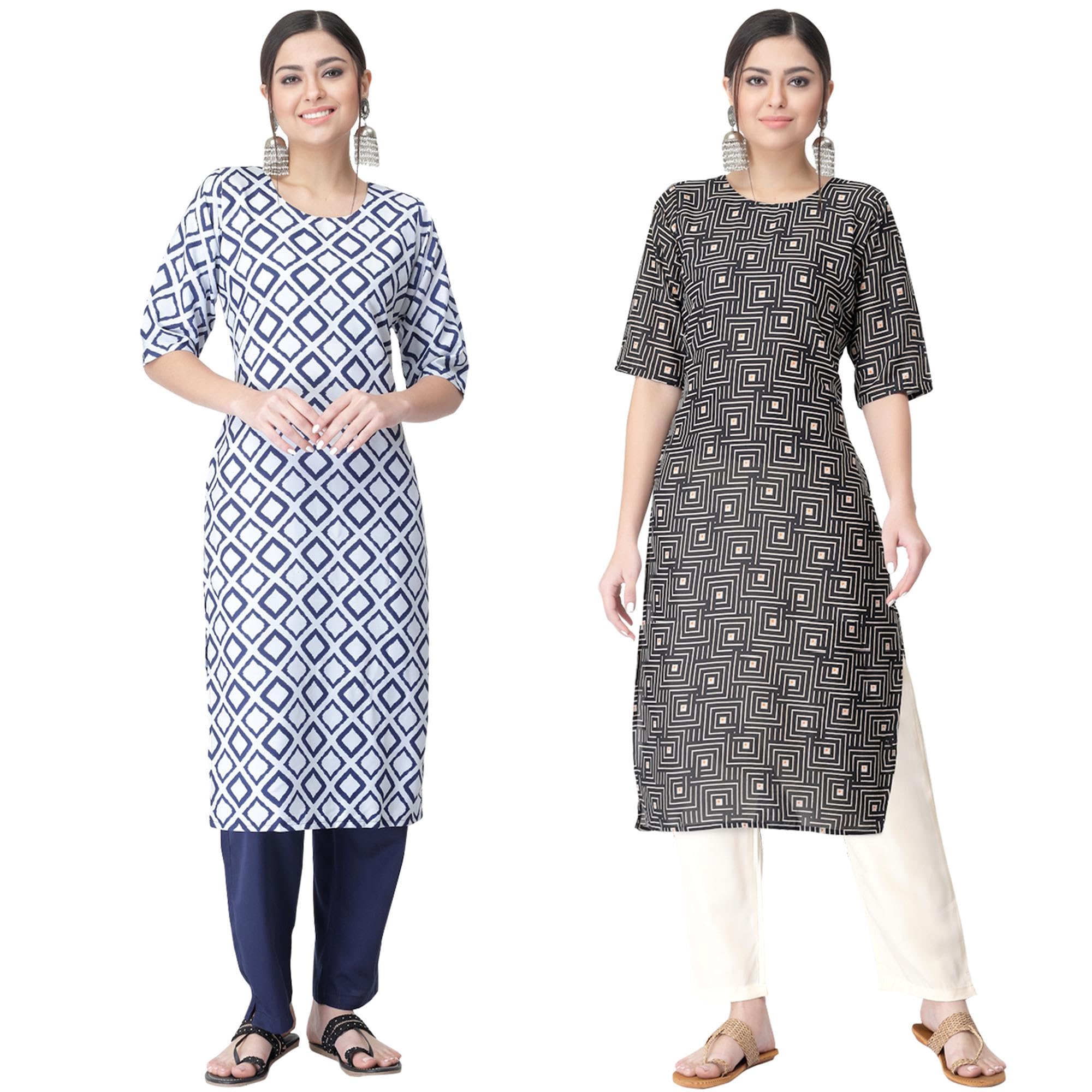 Tee Projekt Digital Printed Crepe Kurta Set For Women Ll Printed Kurti & Pant Set Ll Combo Kurta Set Ll (Pack Of 2)