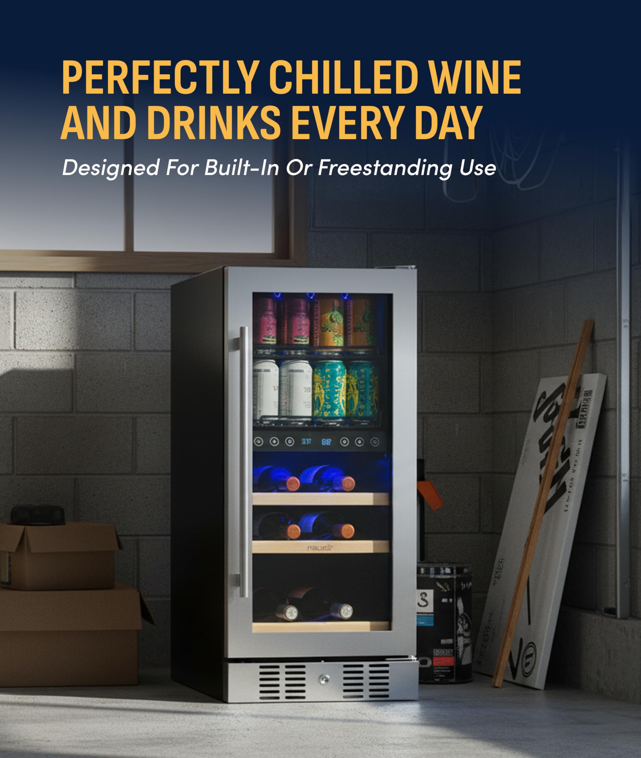 NewAir 15" Dual Zone Beverage Refrigerator & Wine Cooler for 9 Bottles & 48 Cans | Freestanding or Built-In Under Counter Mini Fridge for Beer, Wine and Soda | Stainless Steel on Fridge.com