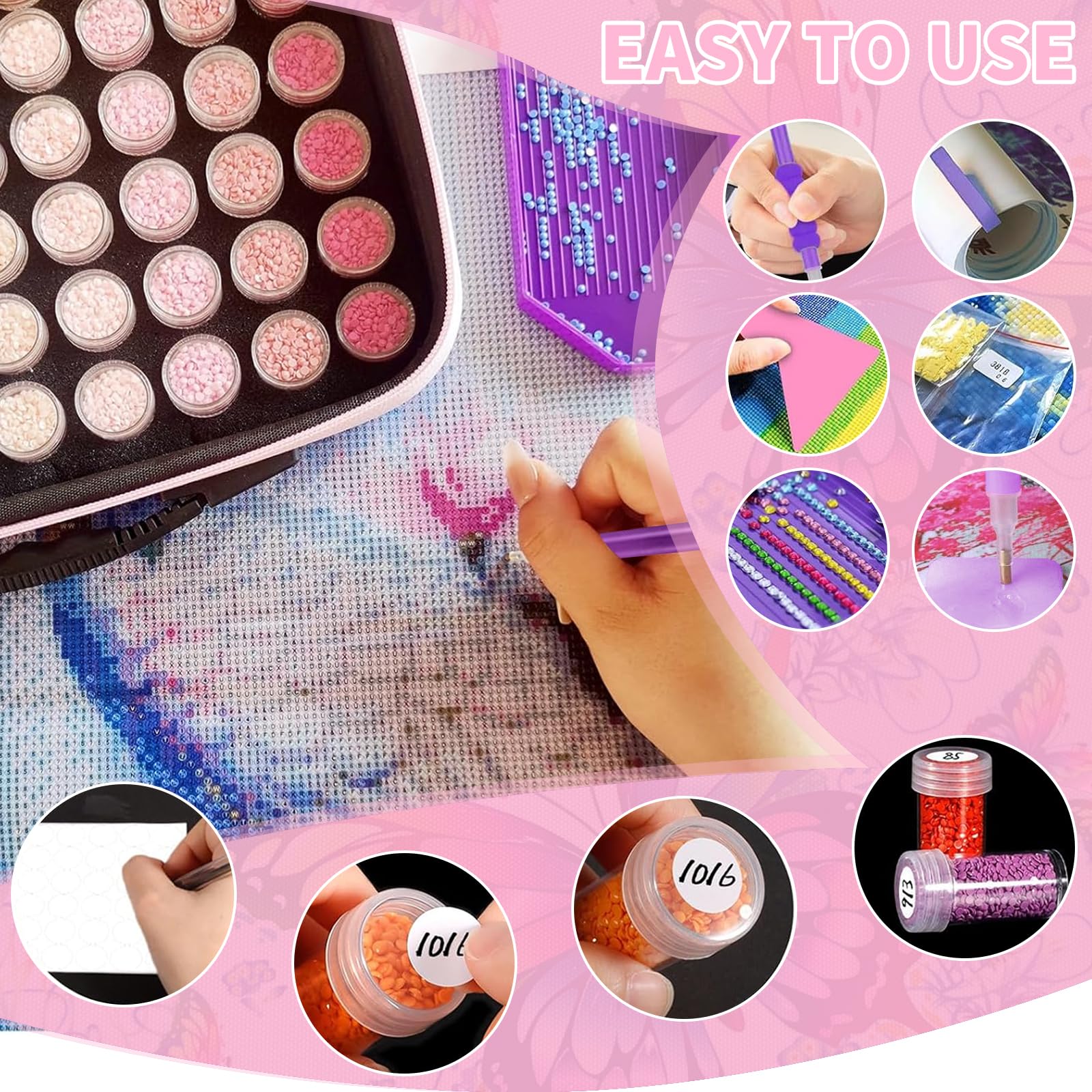 Boite Diamond Painting Rangement, Diamond Painting Accessoires Boite, 70 Emplacements Malette de Rangement Peinture Diamants avec Entonnoir, Broderie Diamant Accessoires,Peinture Diamant
