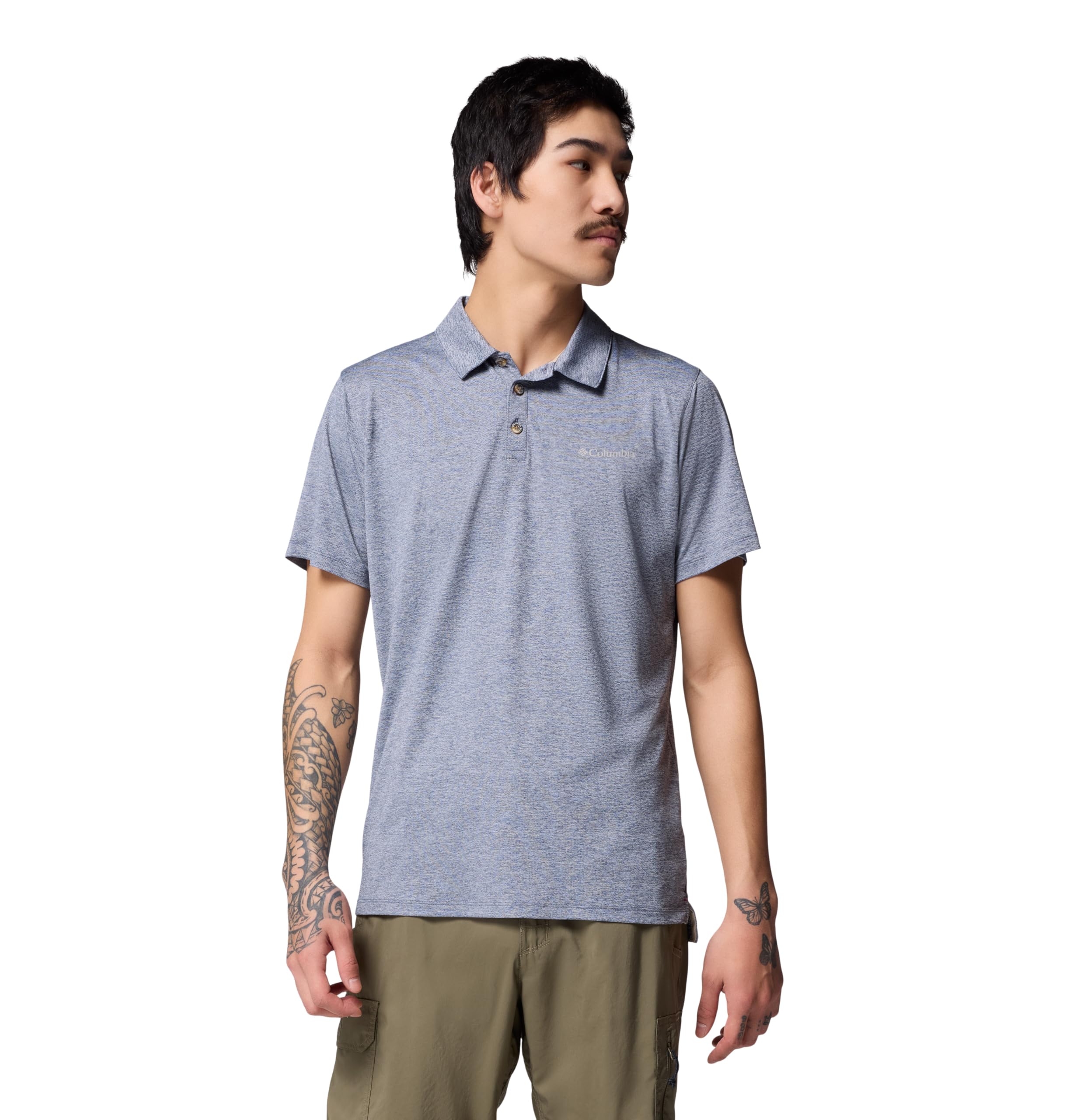 Columbia Men's Tech Trail Utility Polo, Technical Polo Shirt, Collegiate Navy Heather, M