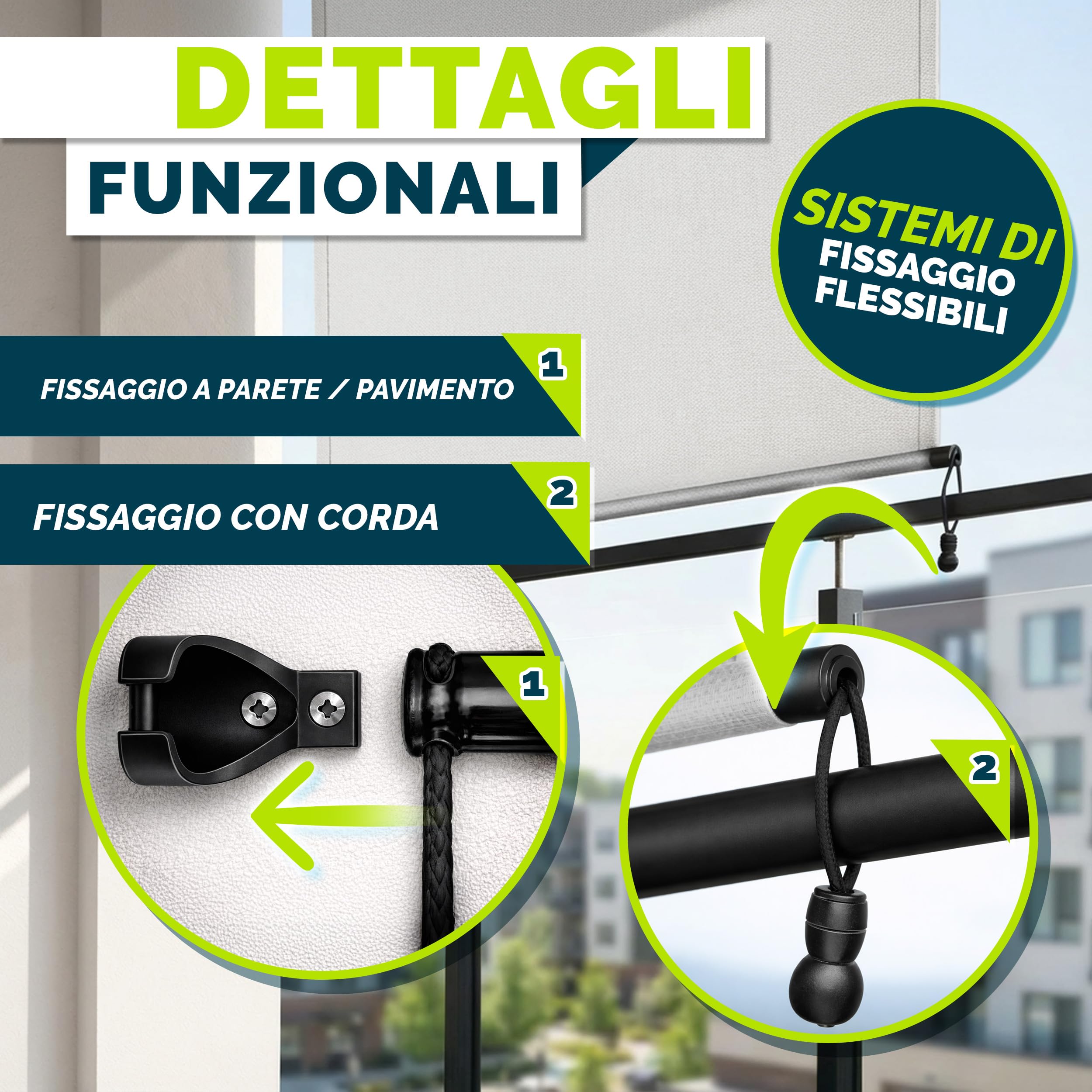 Tillvex Tenda da sole verticale 200 x 250 cm impermeabile con manovola in alluminio per balcone terrazza giardino