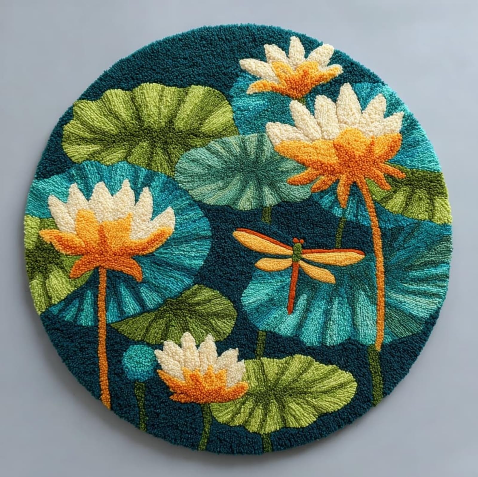 WallustrioaW Latch Hook Rug Kits,Dragonfly and Lotus,DIY Rug Making Kits for Adults Kids Beginners Carpet Doormat Creative Gift Home Decoration,50x50cm
