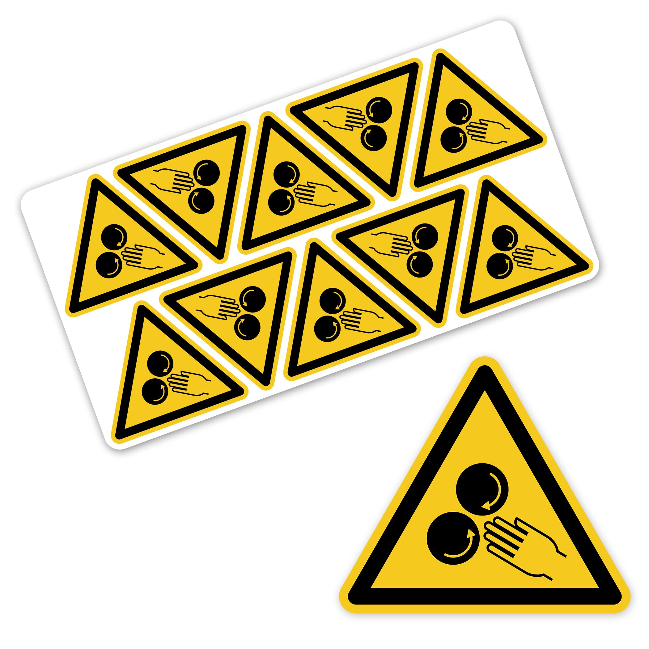 Señal de advertencia de rodillos giratorios, símbolo de advertencia según DIN EN ISO 7010 ASR A1.3 W089 – Señal de advertencia de peligro para operaciones industriales máquinas LTI012 (100