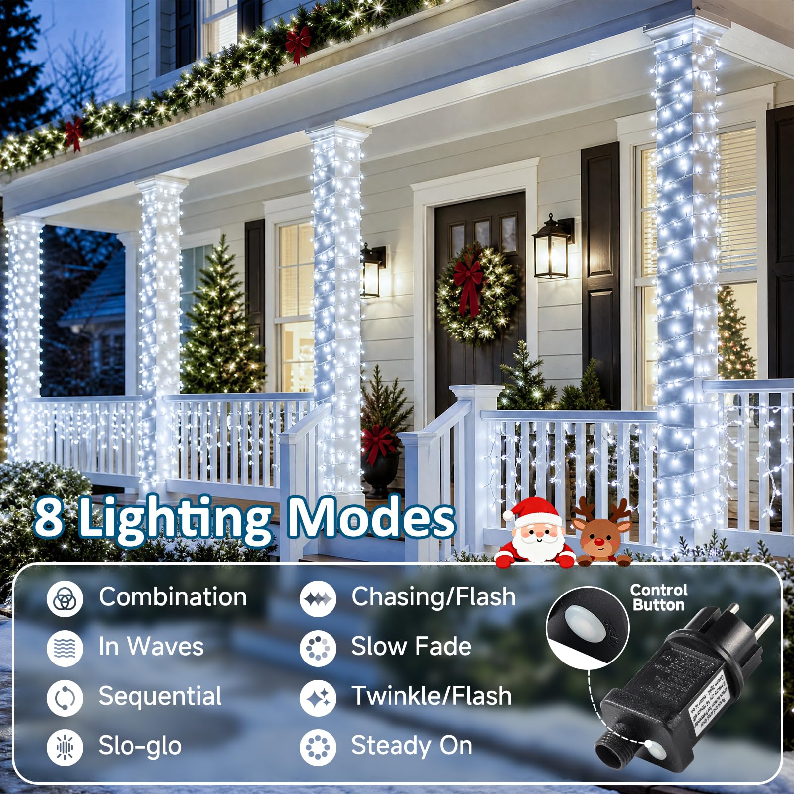GlobaLink Catena luminosa con 2000 LED, 50 m, bianco freddo, 8 modalità