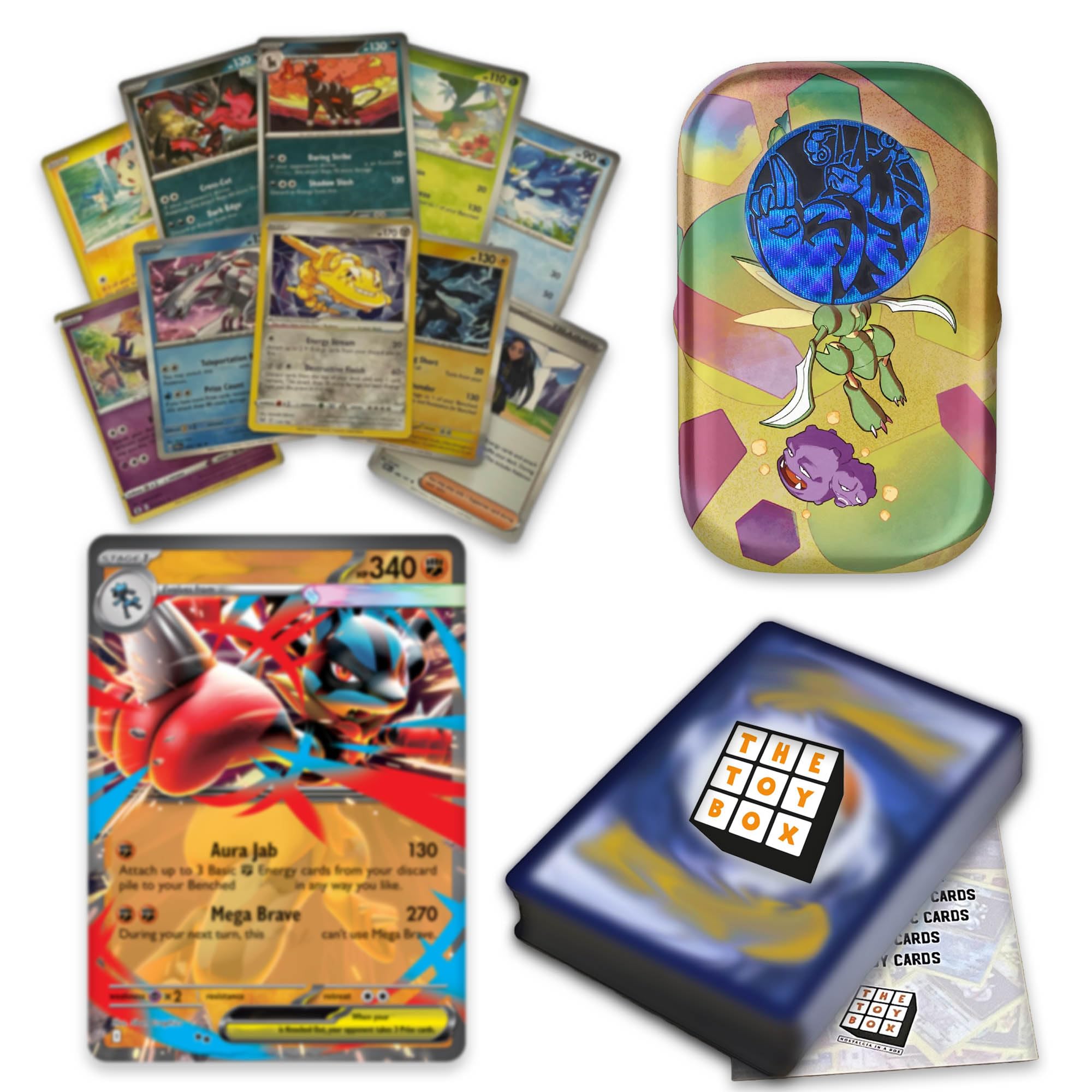 Ultimate Shiny Card Mini Tin Bundle - 50 Random Cards Guaranteed 10 Holos + 1 Rare Shiny + 1 Coin Plus The Toy Box Card Token