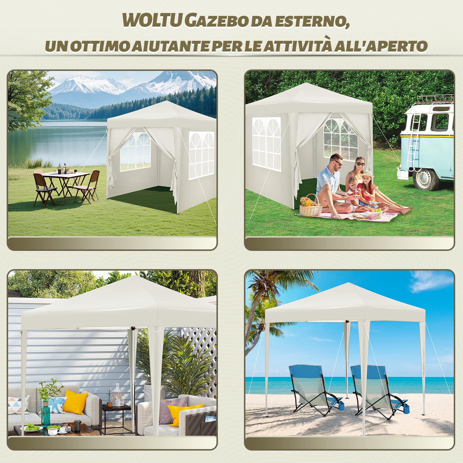 Gazebo Da Giardino WOLTU 3x6m Pieghevole - Impermeabile Con Pareti Laterali, Protezione UV E Custodia, Beige - Foto 7