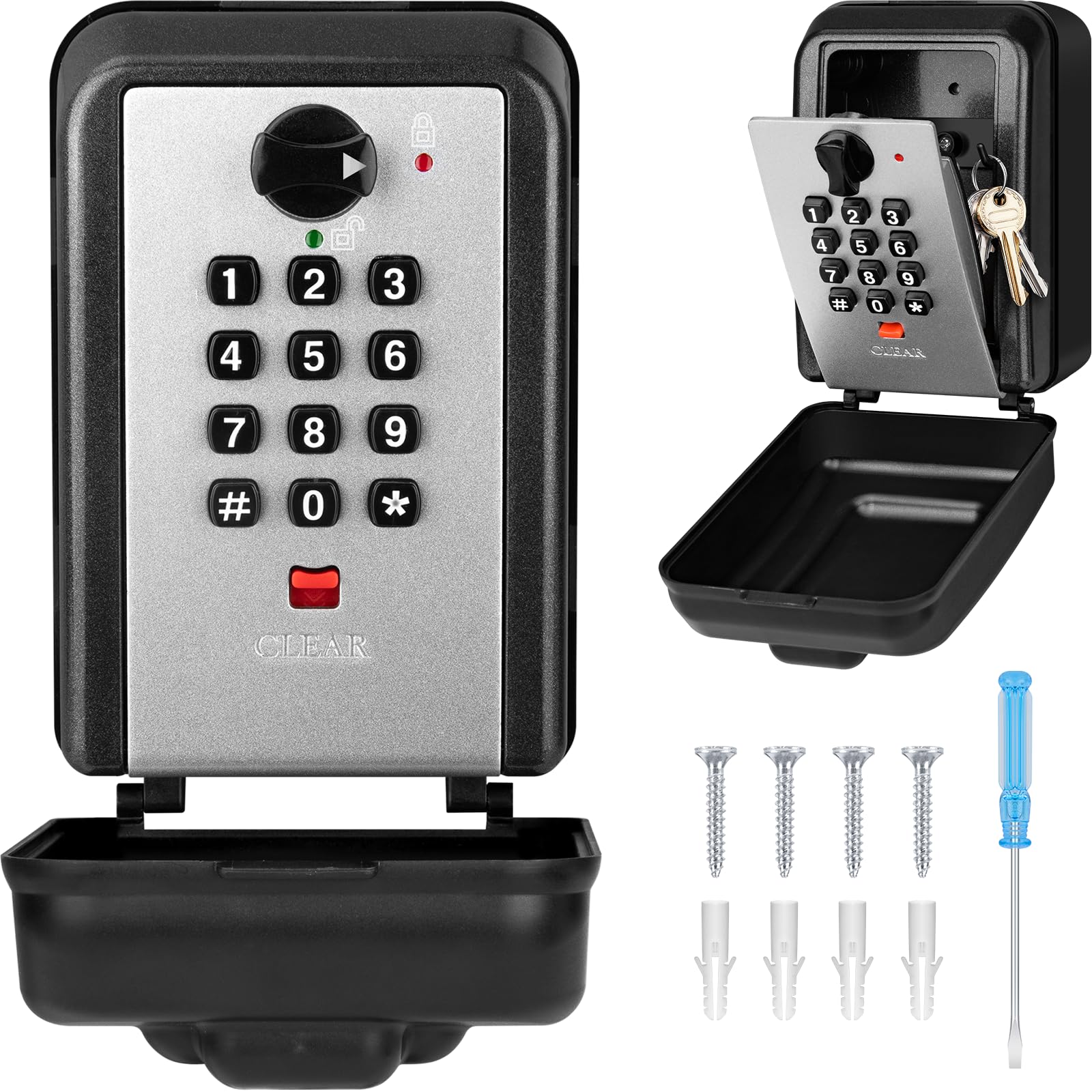 Caja Seguridad Llaves Grande Cajetin Llaves Con Codigo 12 Dígitos Caja De Seguridad Para Llaves Exterior Impermeable Guarda Llaves Pared Para Escuela Garaje Oficina,Grigio