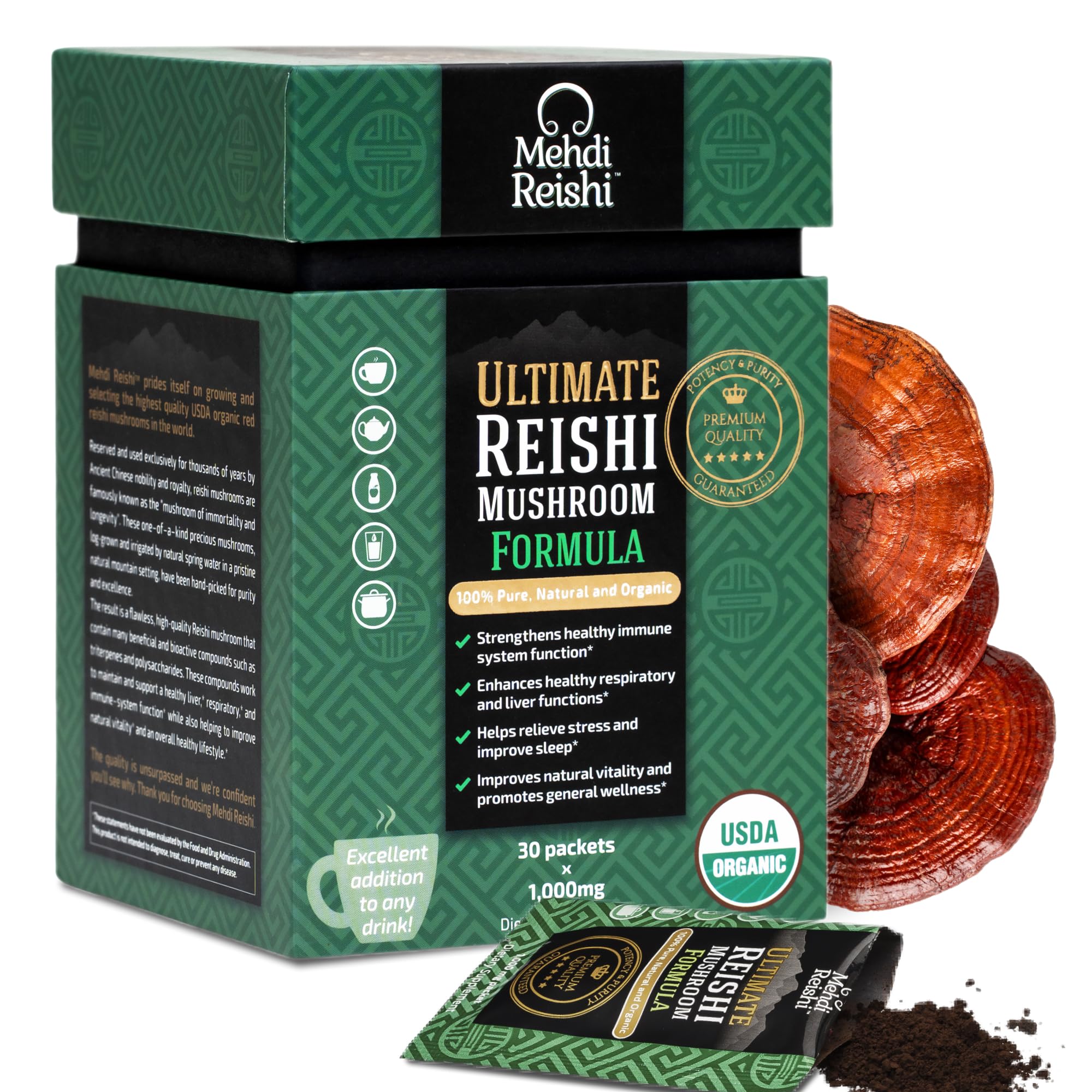 Mehdi Reishi Ultimate Reishi Mushroom Formula – 30 Servings –100% Pure, Premium and Organic Reishi Extract and Spores Powder - Ganoderma Lucidum, Lingzhi - High Potency Powder (30 Grams)