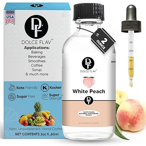 Dolce Foglia Extracto aromatizante de melocotón blanco de 2 onzas  Gotas aromatizantes alimentarias solubles en agua, sin azúcar, cero calorías