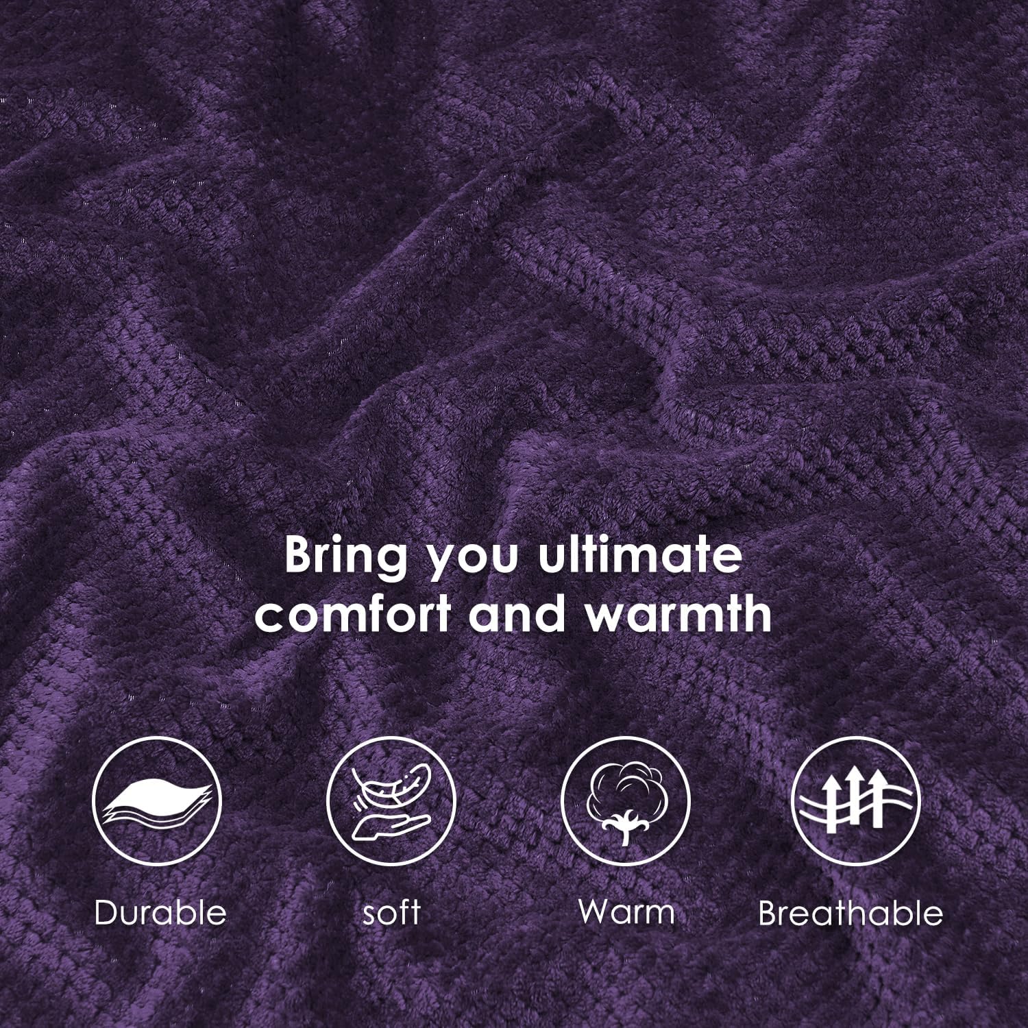 SOCHOW Waffle Sherpa Fleece Throw Blanket, Super Soft Fuzzy Warm, Lightweight Fluffy Reversible Plush Blanket for Bed Sofa Couch, 50 x 60 Inches Dark Purple - Image 6