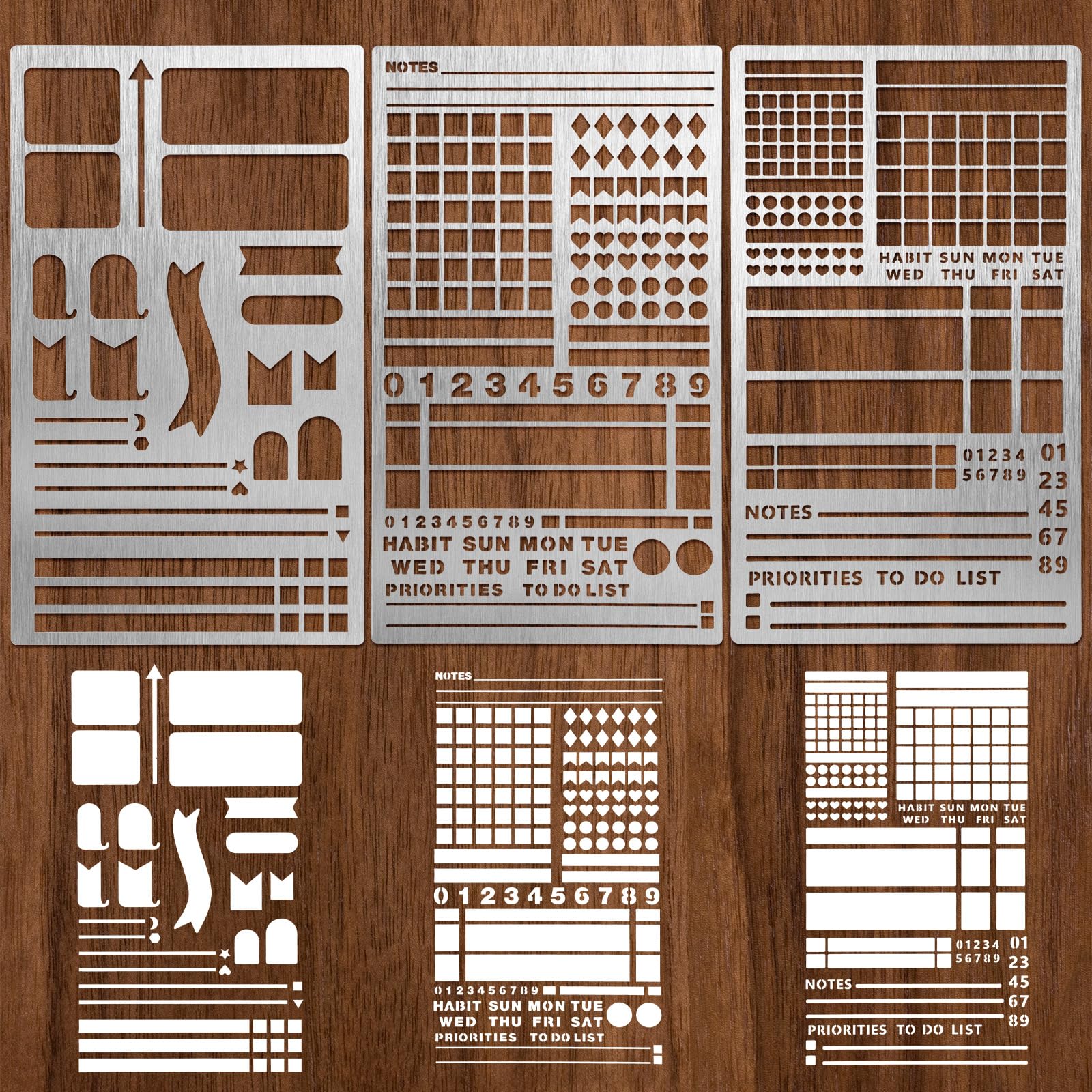 3PCS Metal Planner Stencils, Engraving Planner Stencils Templates Rulers Bookmarks Metal Stencil for Habits Tracking, Scrapbooking, Weekly Spread
