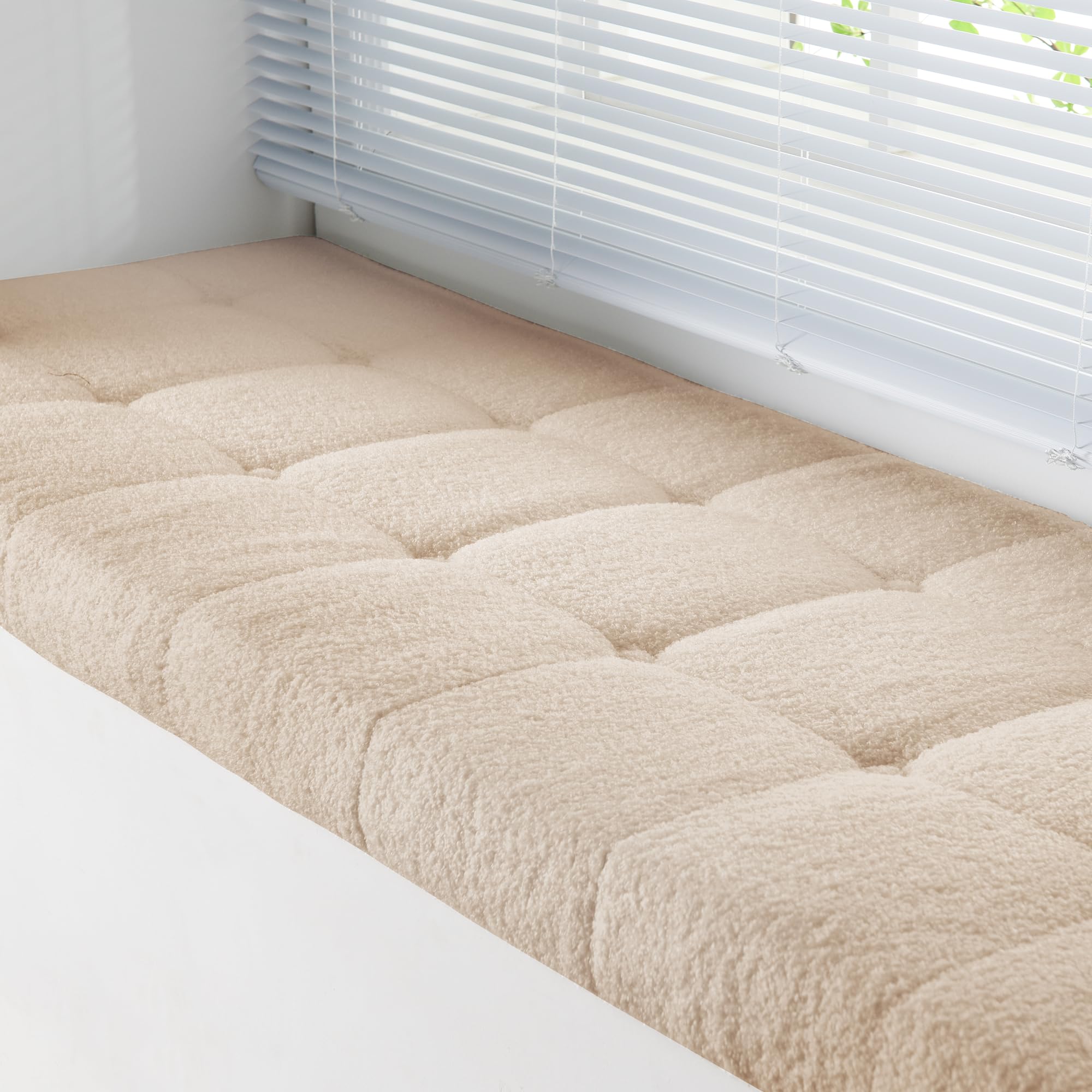 Custom Bay Window Sill Seat Cushion Short Fluffy Plush Wool Fleece Customized Bench Seating Foam Cushion Pad for Indoor Furniture, Reading Nook, Mudroom Entryway, Dining Room Kitchen, Non Slip Bottom