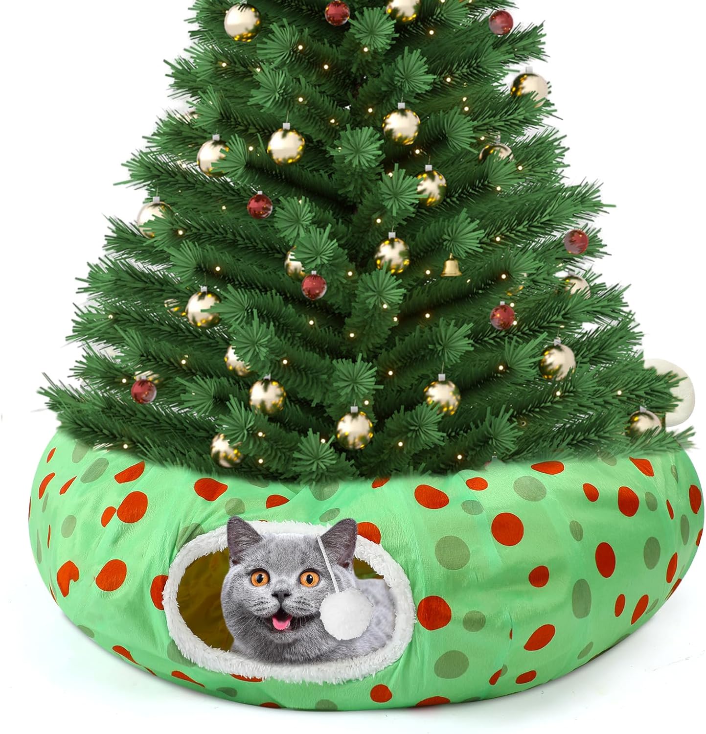 Hollowfly Christmas Cat Tunnel Bed Under Christmas Tree