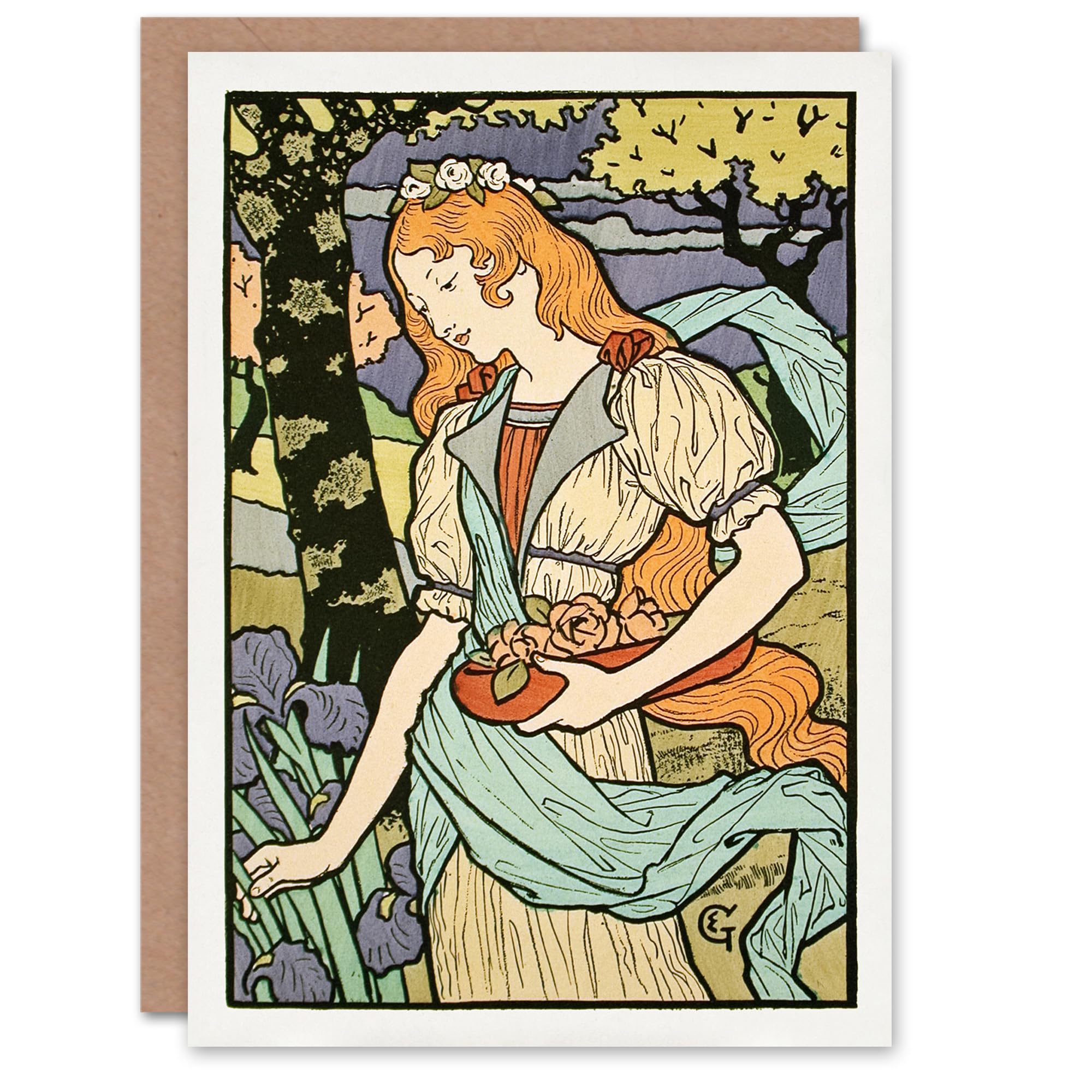 Artery8 Eugene Grasset Art Card Salon des Cent Woman Picking Flowers