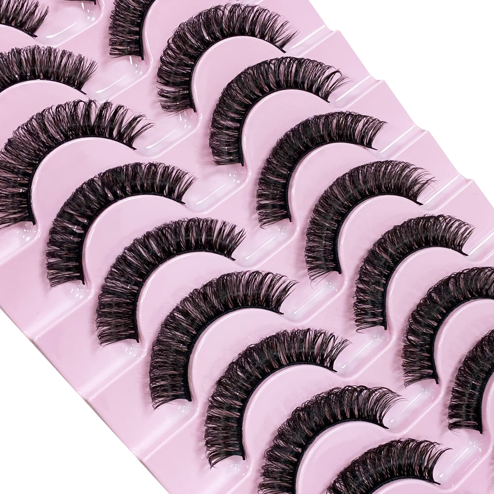 CNMTCCOFalse Eyelashes 10 Pairs Russian Strip Lashes Natural Fluffy Wispy D Curly Faux Mink Lashes Thick Short Soft Eyes Lash Reusable Fake Eyelashes (Densely)
