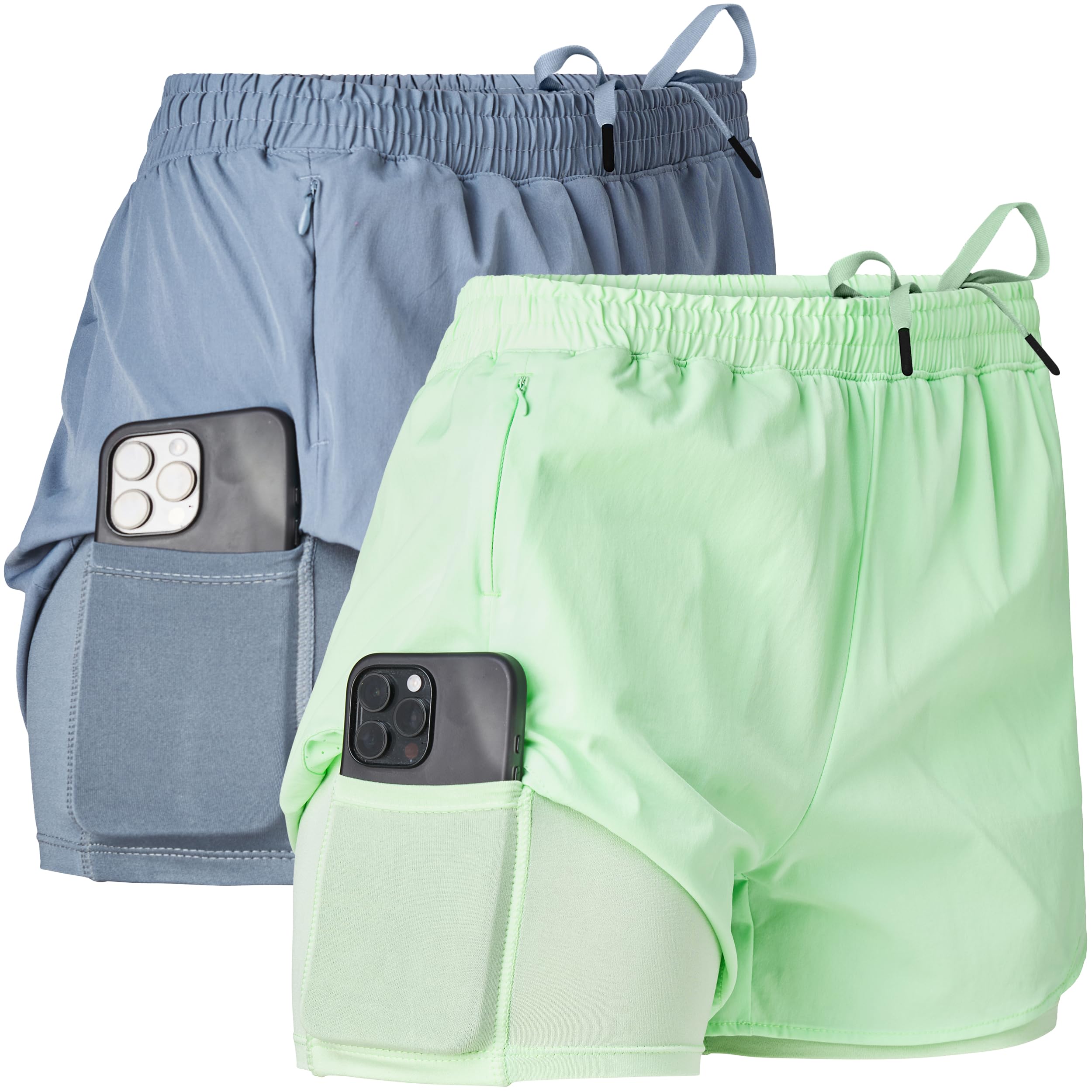 Ultra Performance Gym Shorts Women Pack of 2, Nylon Compression Workout Shorts Women with Liner