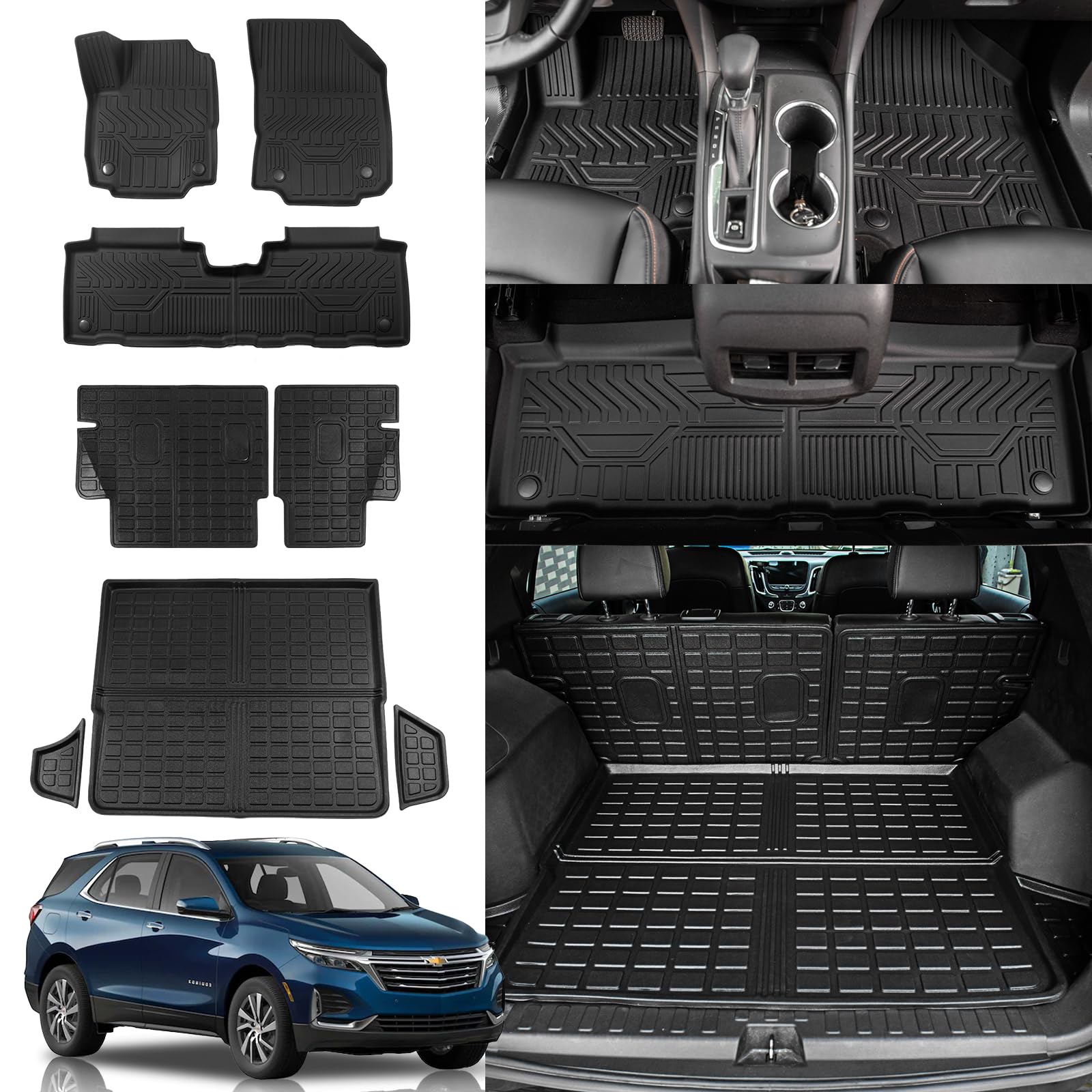 Rongtaod Floor Mats Compatible with 2018-2024 Chevrolet Equinox GMC Terrain Trunk Mat Cargo Mat Cargo Liner Back Seat Cover Protector 2023 Chevy Equinox Accessories (Backrest Mat+Trunk mat+Floor Mats)