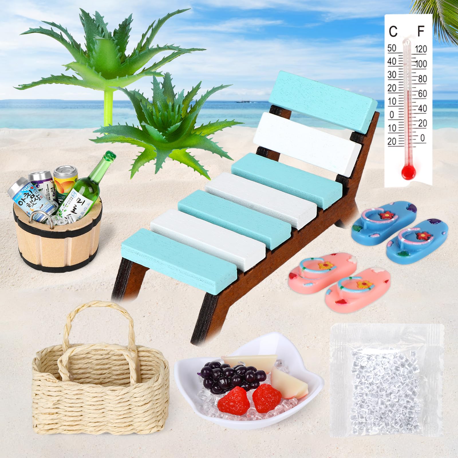 Miniatures Accessoires de Sauna 19 Pièces, Décoration de Plage Miniature pour Jardin DIY et Photo