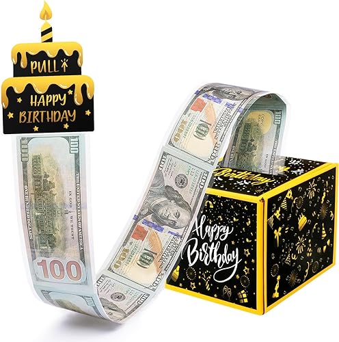 Caja de dinero de cumpleaños para efectivo, caja sorpresa negra, regalo de explosión para hombres, multimillonario con tarjeta extraíble, juego de
