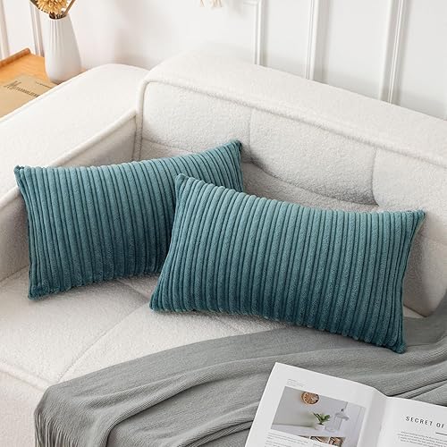 Miniatura 582 de UGASA - Juego de 2 fundas de almohada de terciopelo a rayas, funda decorativa para cojín con cremallera oculta para el hogar, sofá, dormitorio,