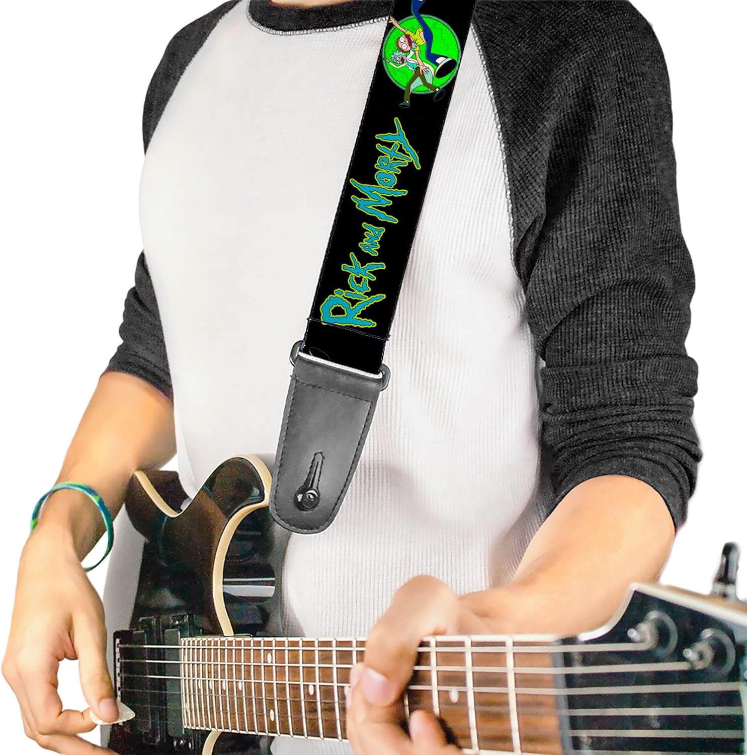 Buckle-Down Rick and Morty Guitar Strap, Rick and Morty Title Logo and Portal Pose Black, 2 Inches Wide