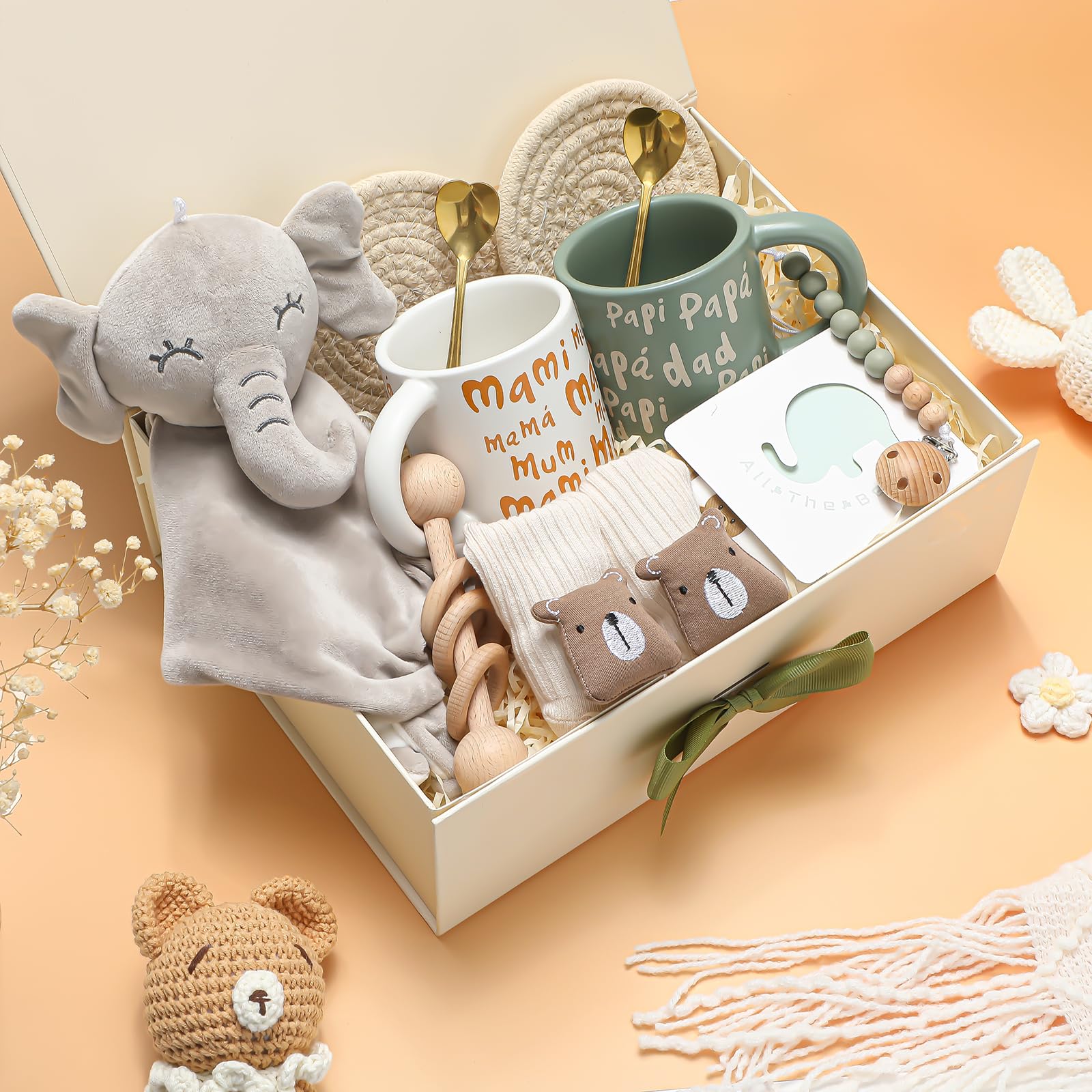 Juego de regalo para nuevos padres, cesta de regalo para recién nacidos, color verde salvia, regalo de nueva mamá, regalo para mujeres, anuncio de embarazo de 2025 para parejas que esperan que los